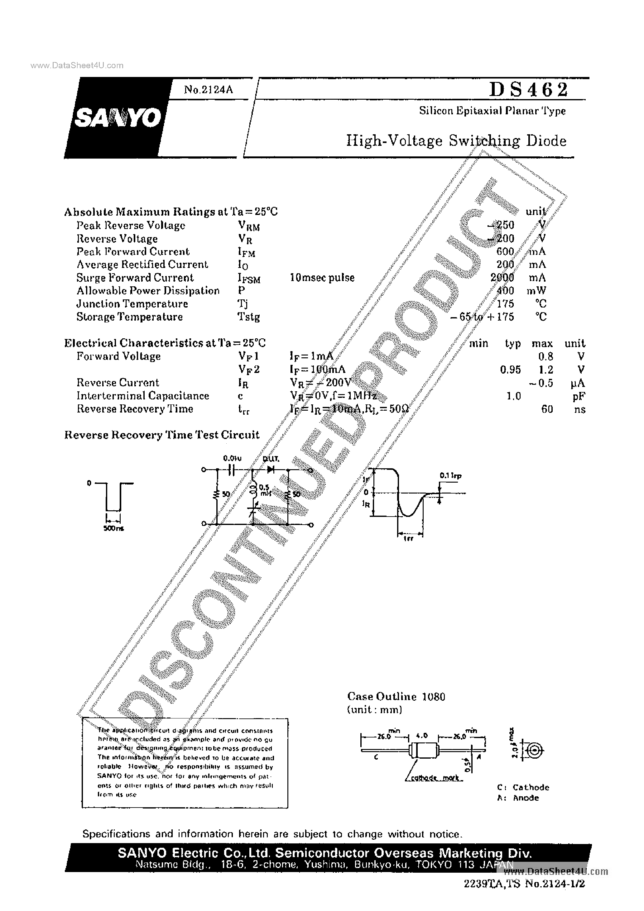 Даташит DS462 - High Voltage Switching Diode страница 1