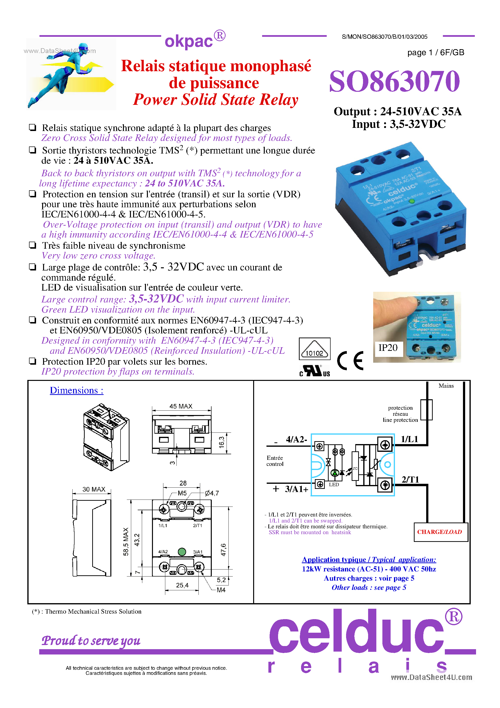 Datasheet SO863070 page 1 Datasheet SO863070 - Power Solid State Relay page 1