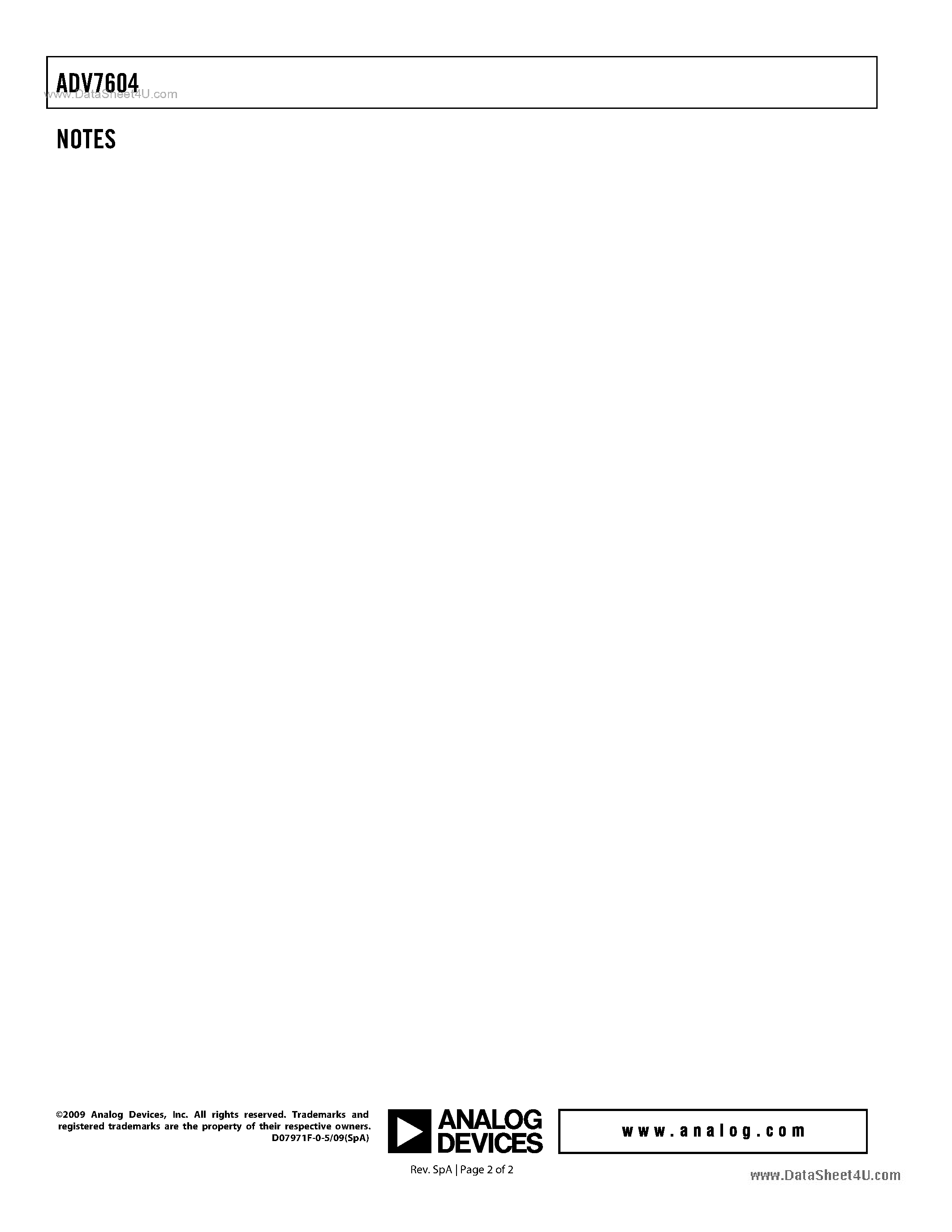 Даташит ADV7604 - Deep Color HDMI V1.3 Receiver страница 2