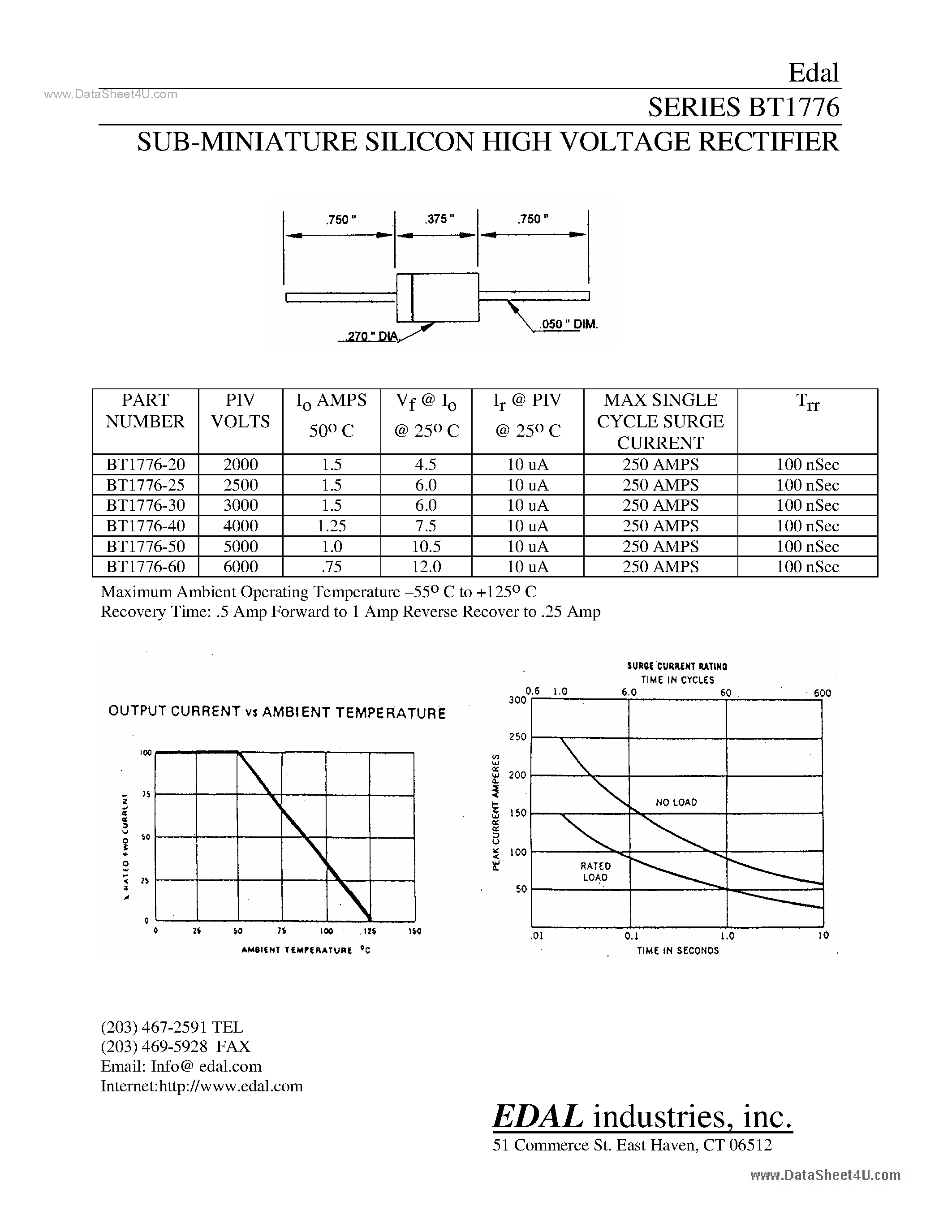 Datasheet BT1776 page 1 Datasheet BT1776 - SUB-MINIATURE SILICON HIGH VOLTAGE RECTIFIER page 1