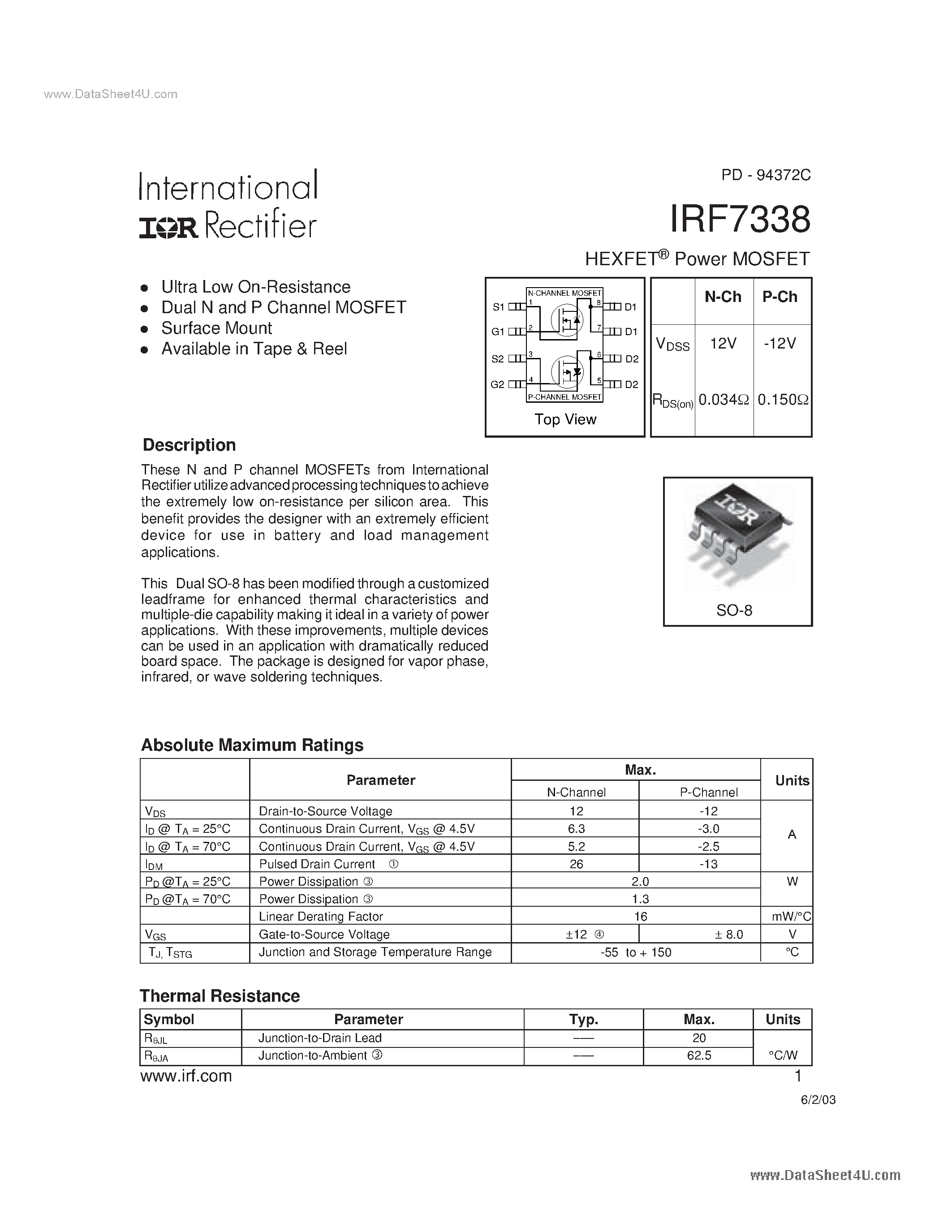 Datasheet F7338 - Search -----> IRF7338 page 1