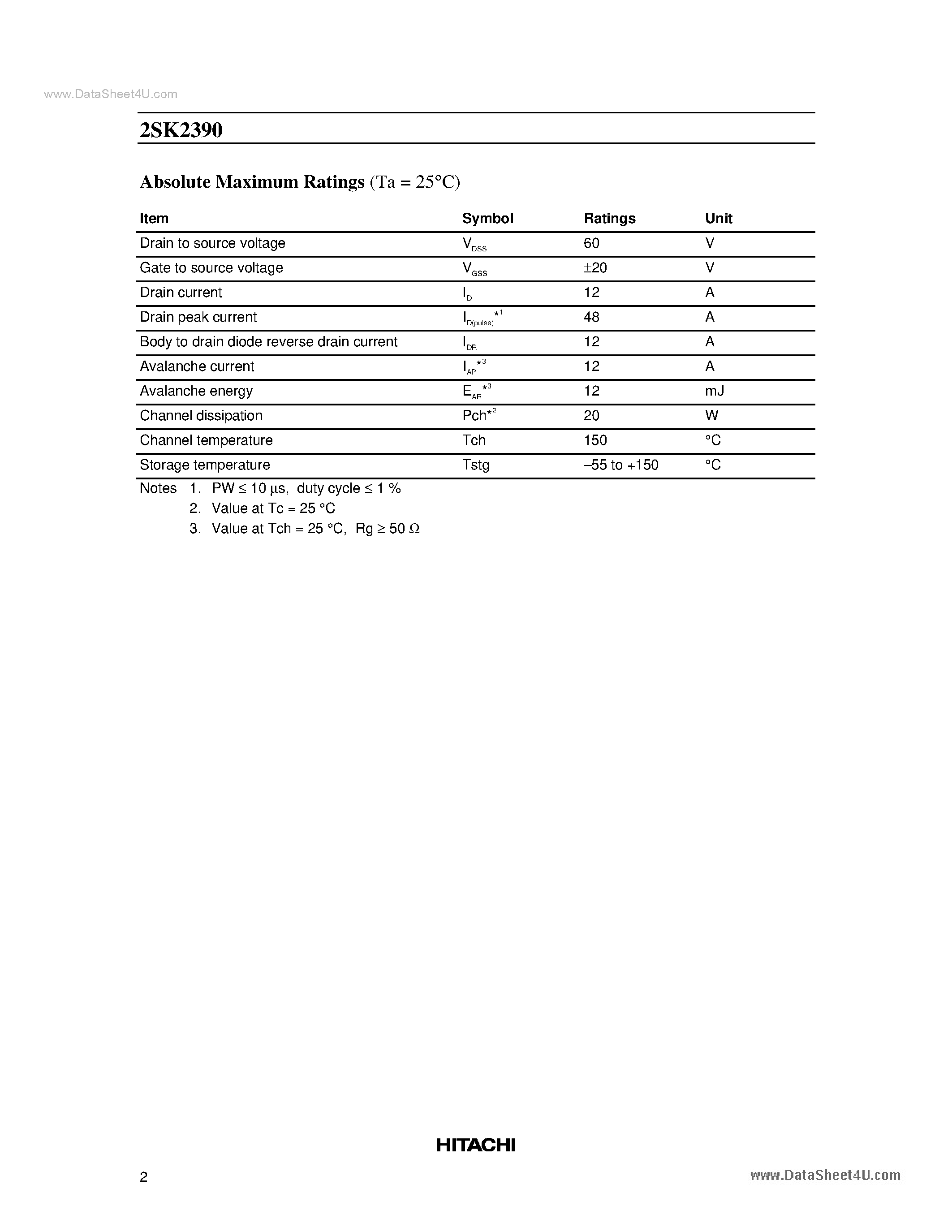 Datasheet 2SK2390 - Silicon N-Channel MOS FET page 2