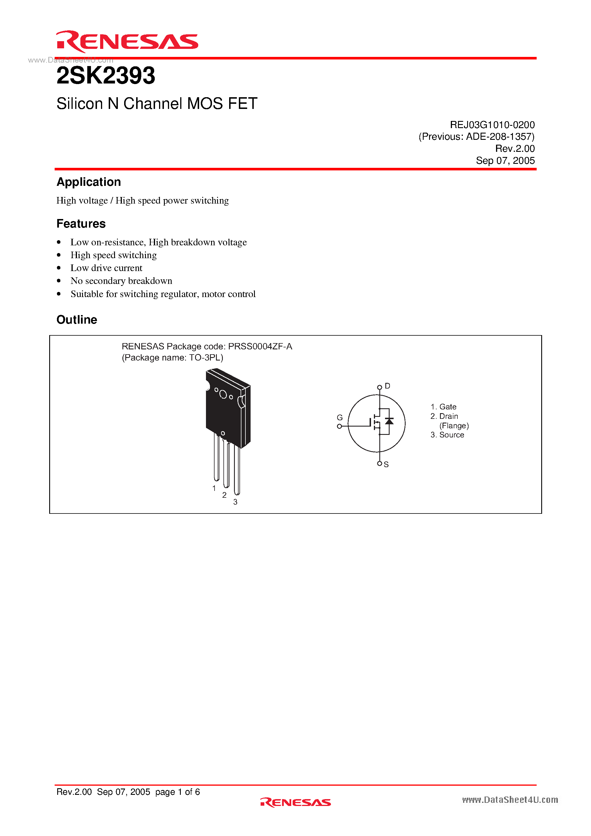 Datasheet 2SK2393 - Silicon N Channel MOS FET page 1