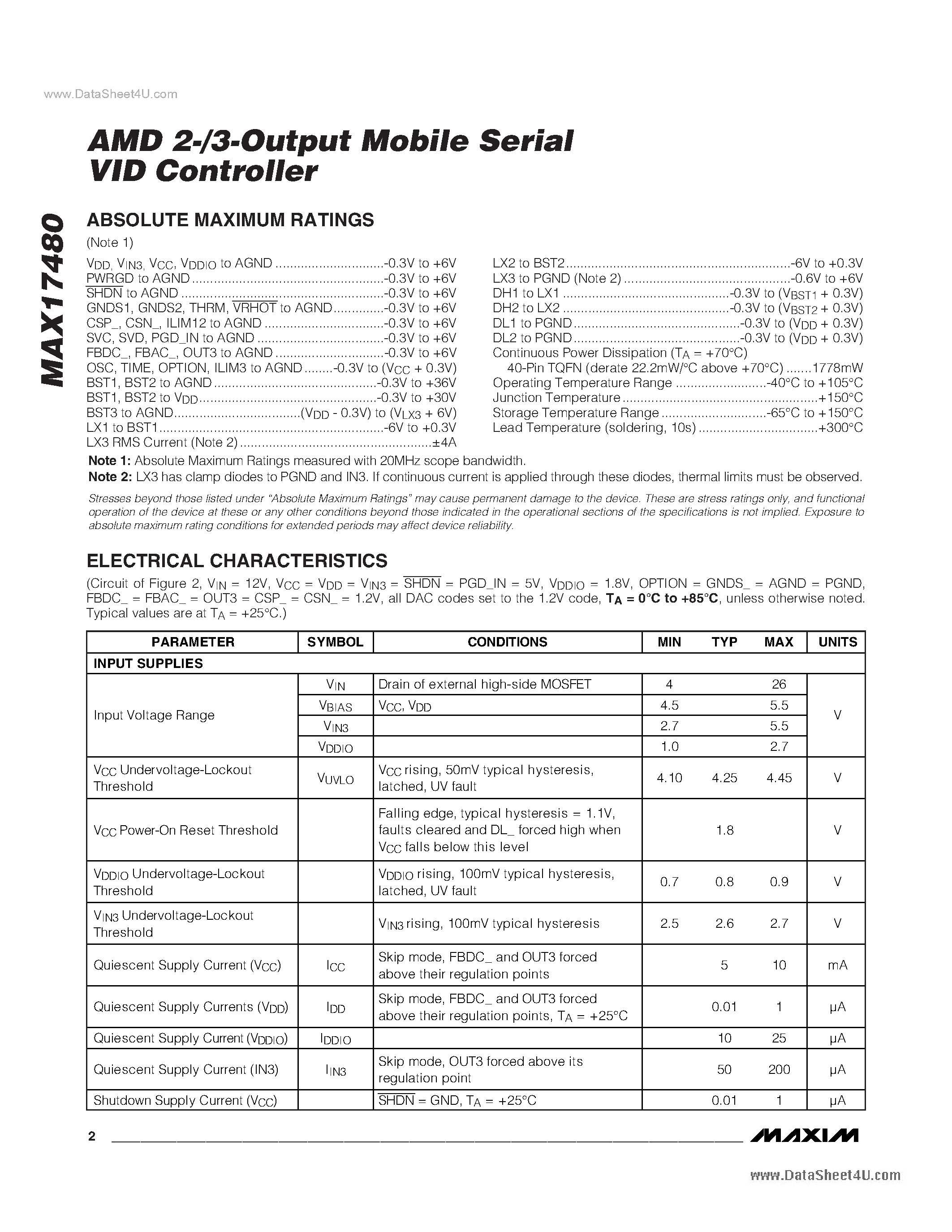 Datasheet MAX17480 - AMD 2-/3-Output Mobile Serial VID Controller page 2