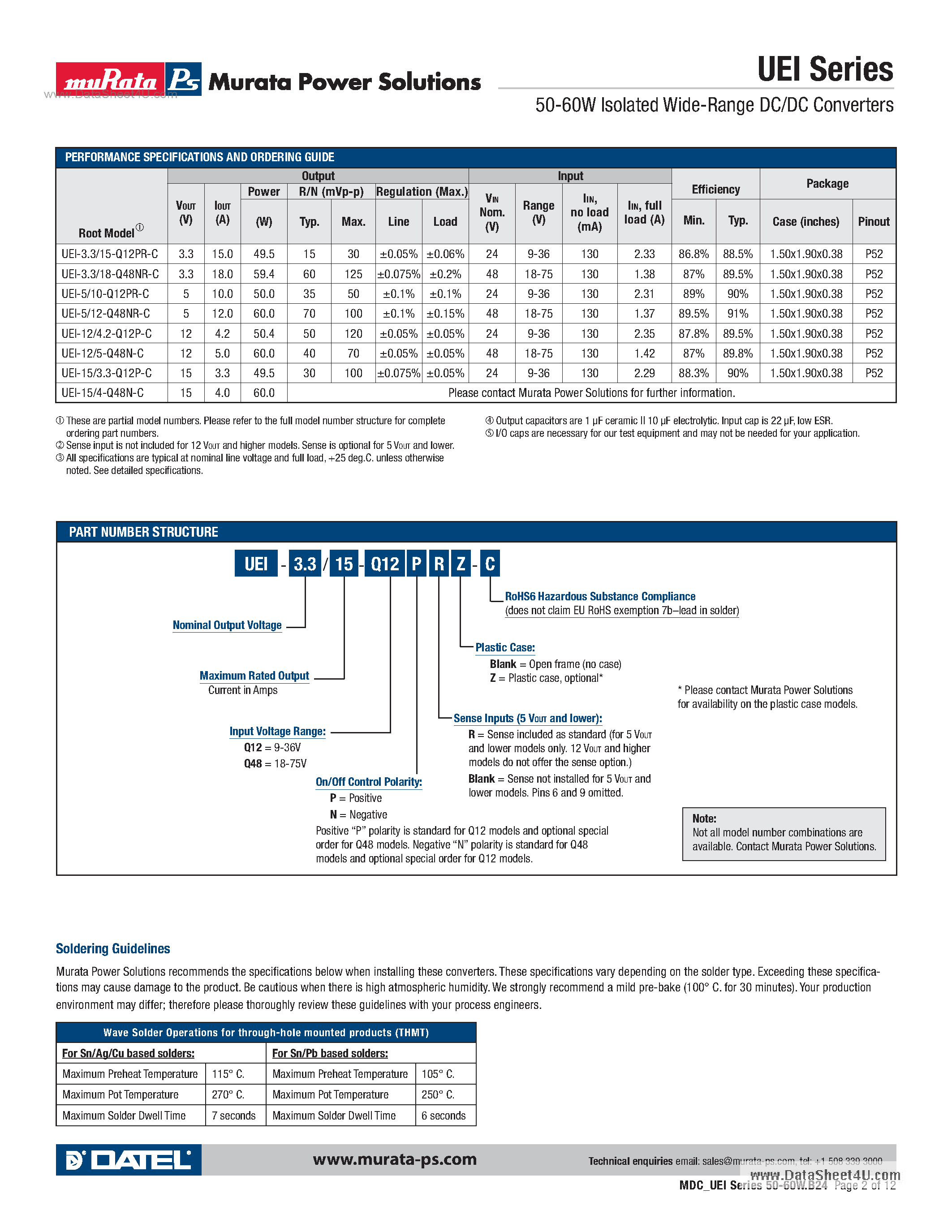 Datasheet UEI - 50-60W Isolated Wide-Range DC/DC Converters page 2