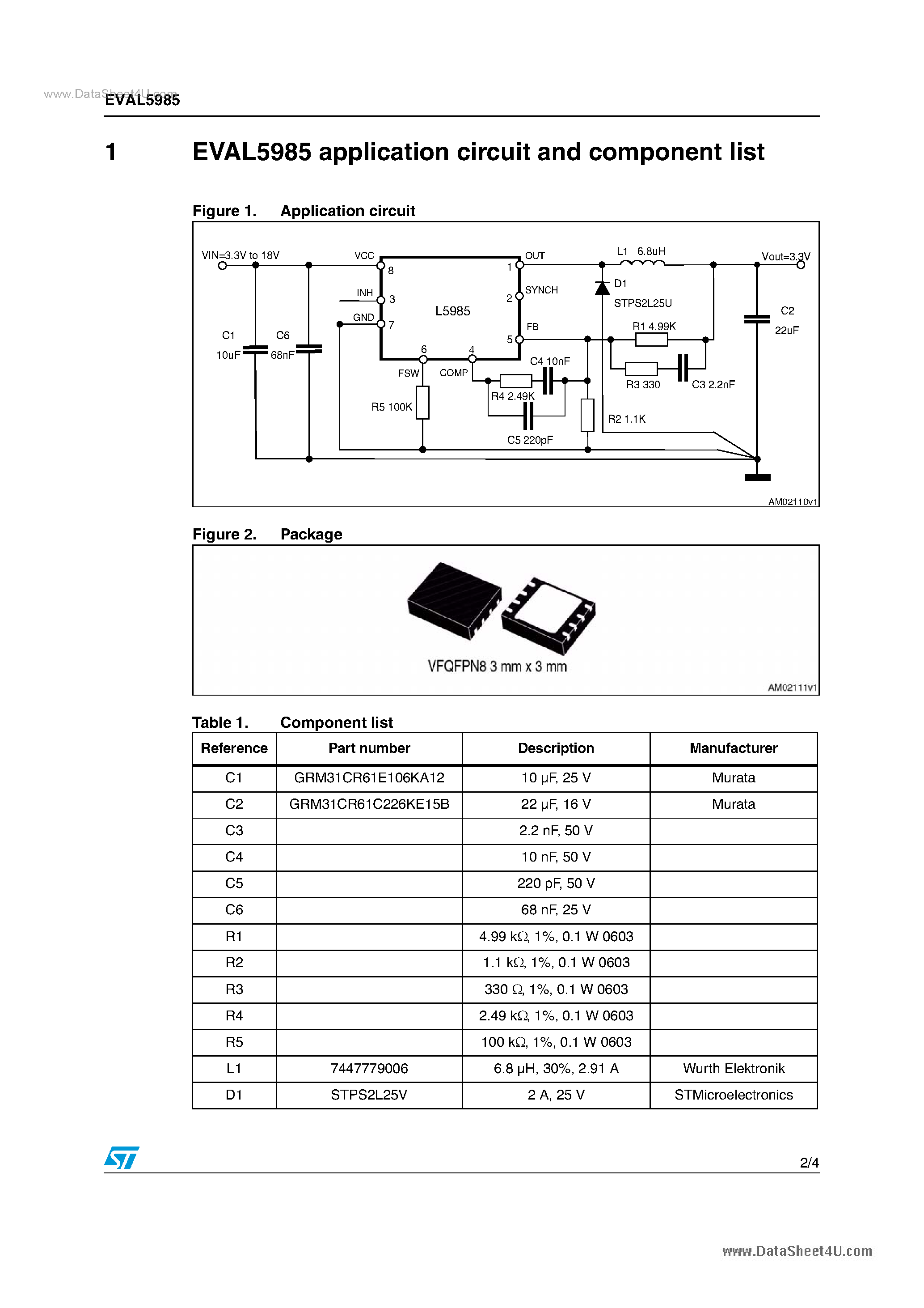 Даташит на микросхему EVAL5985 страница 2 Даташит EVAL5985 - 2A step-down switching regulator demonstration board based on the L5985 страница 2