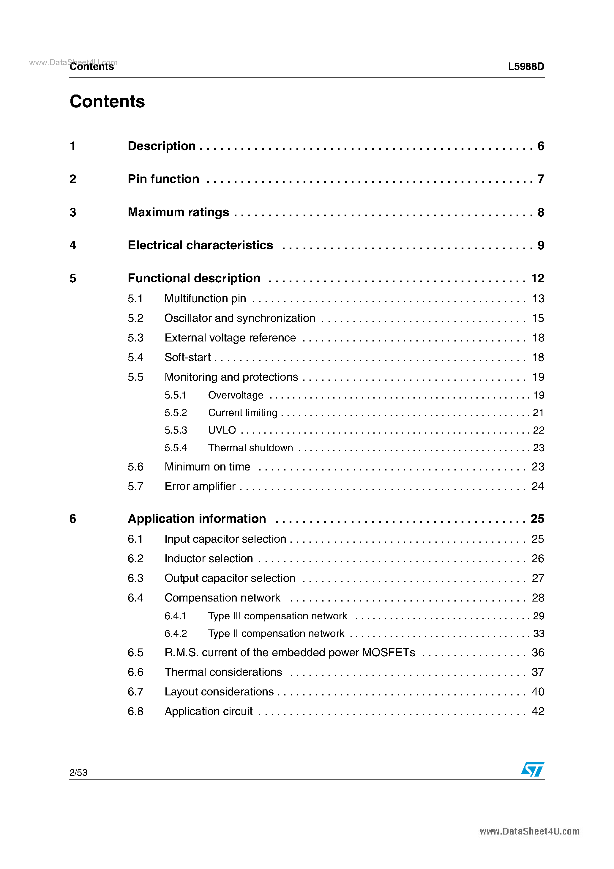 Datasheet L5988D - 4A continuous (more than 5 A pulsed) step-down switching regulator page 2