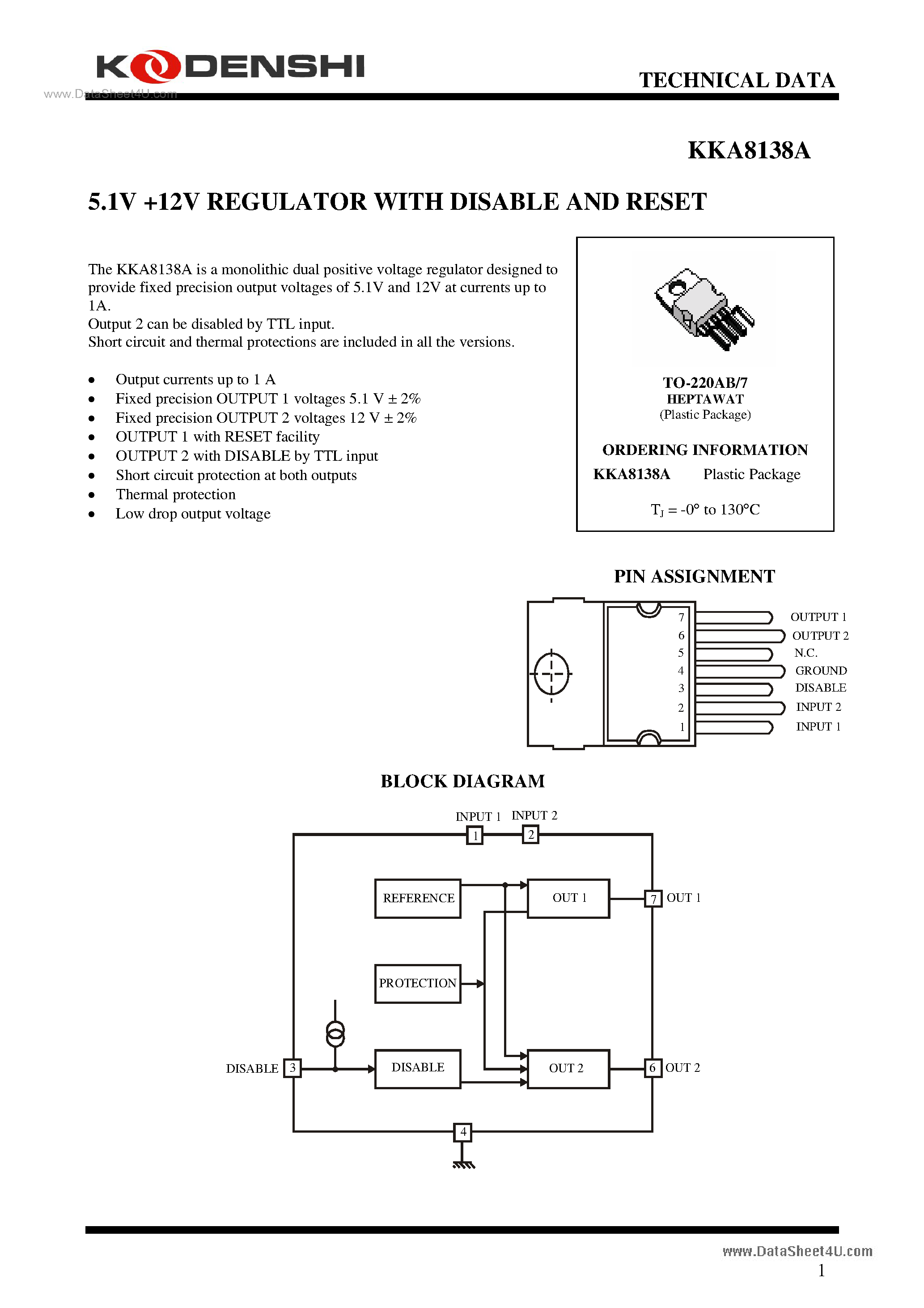 Datasheet KKA8138A - 5.1V 12V REGULATOR page 1