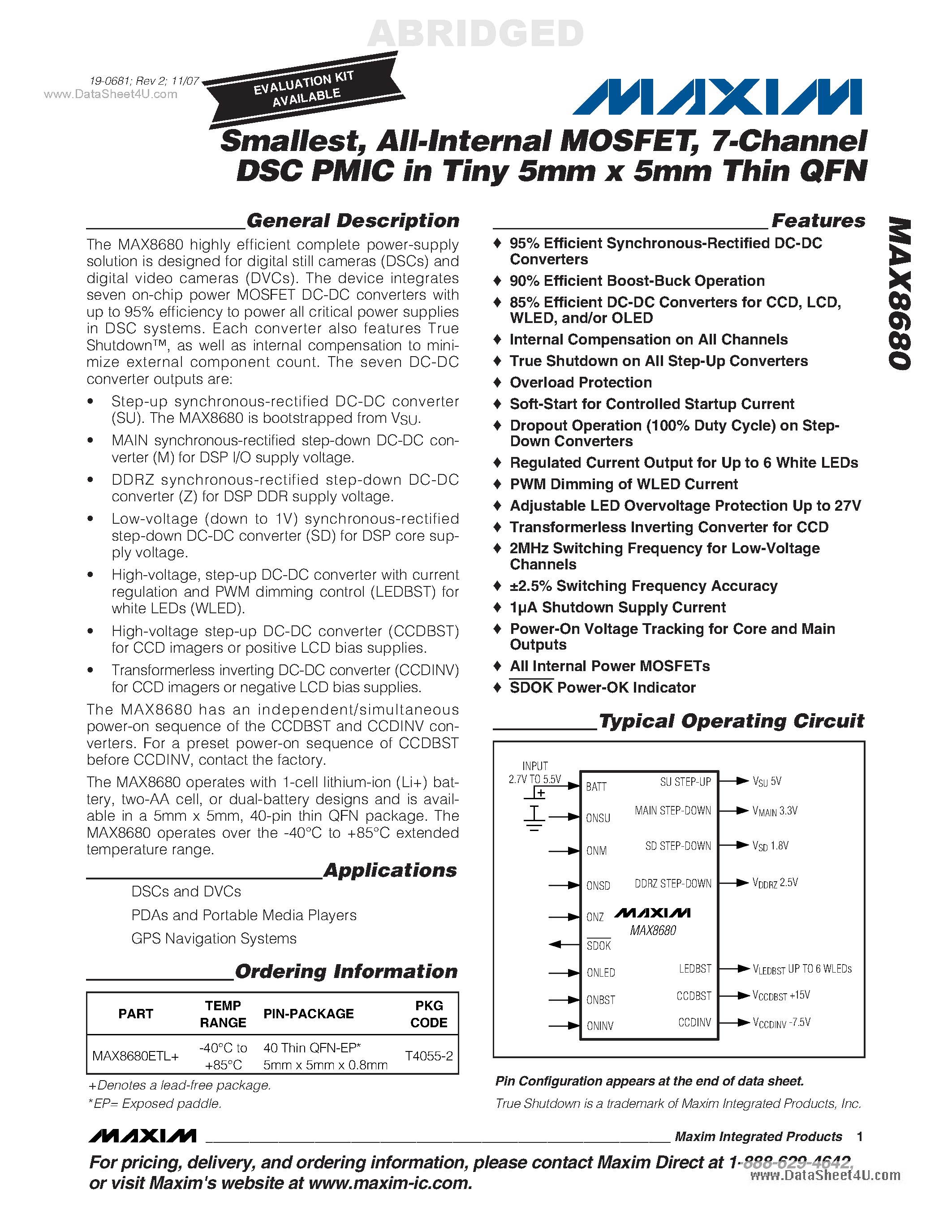 Даташит MAX8680 - 7-Channel DSC PMIC страница 1