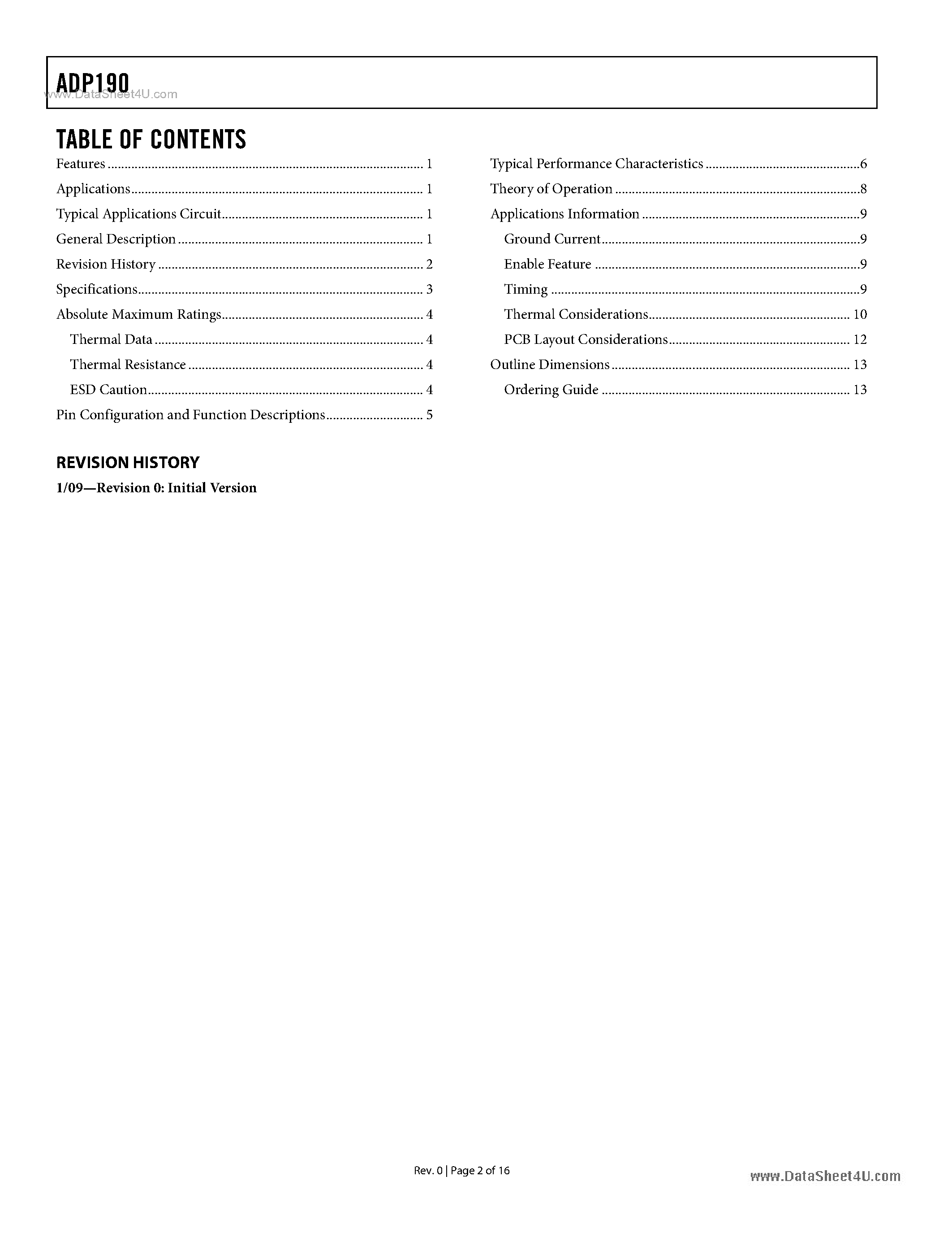 Datasheet ADP190 - High-Side Power Switch page 2