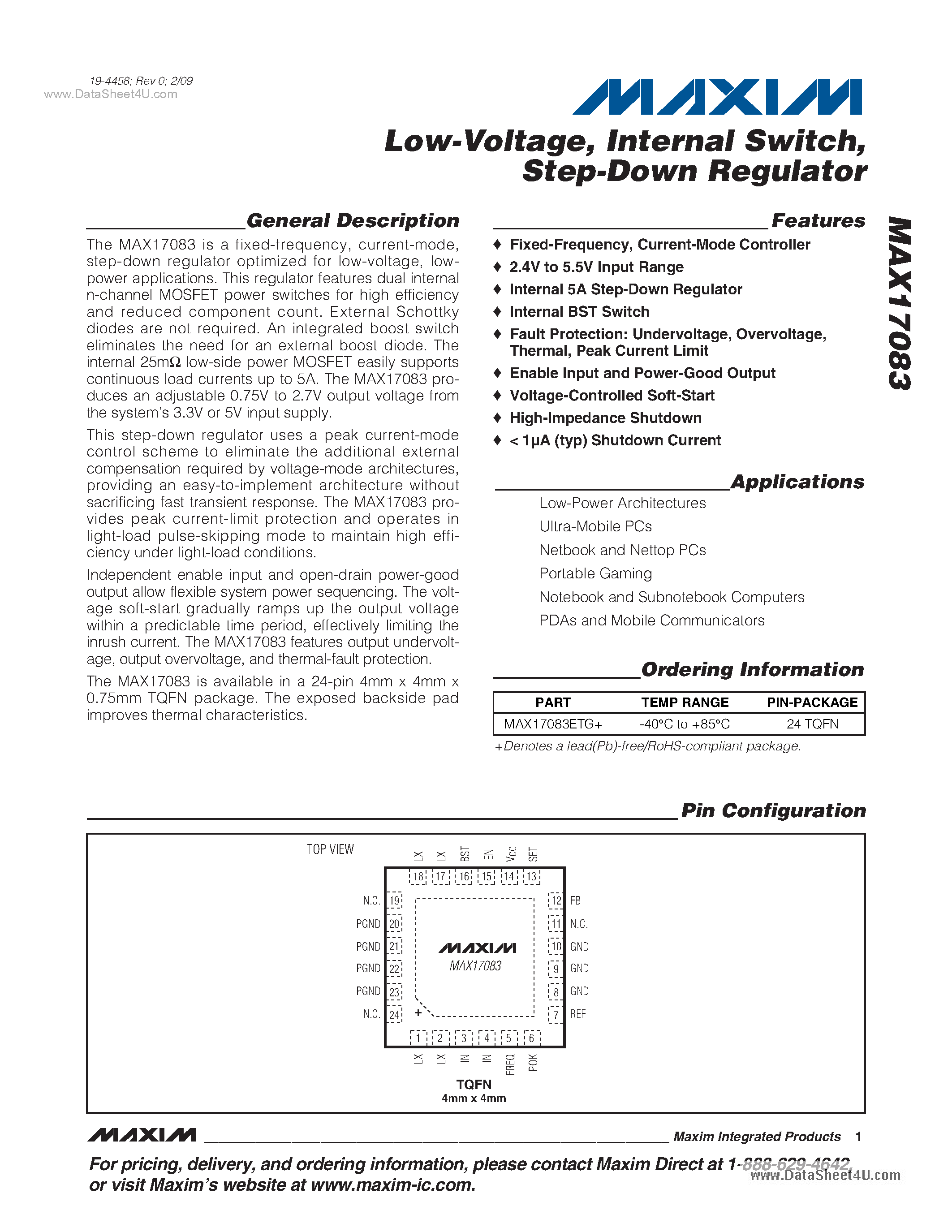 Datasheet MAX17083 - Step-Down Regulator page 1