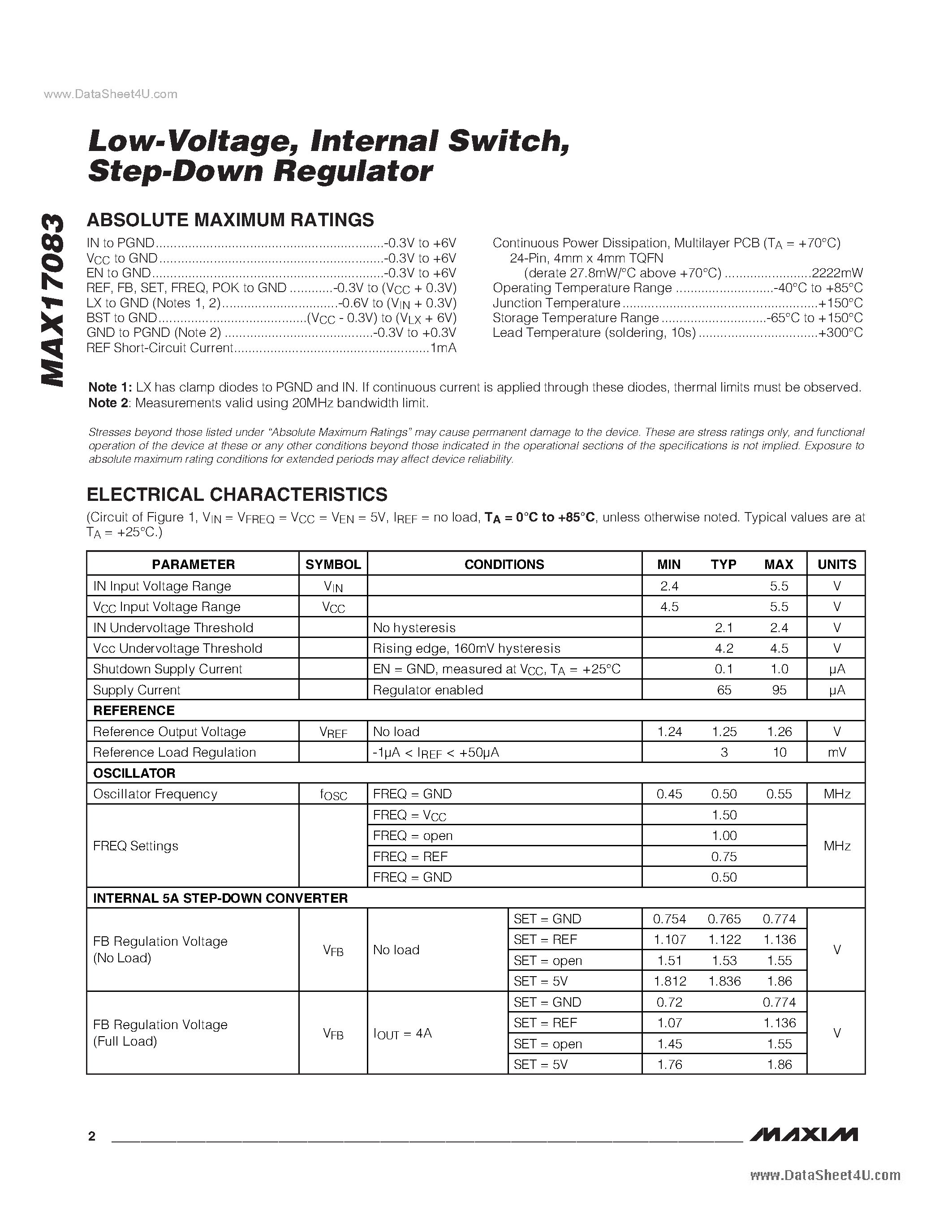 Datasheet MAX17083 - Step-Down Regulator page 2
