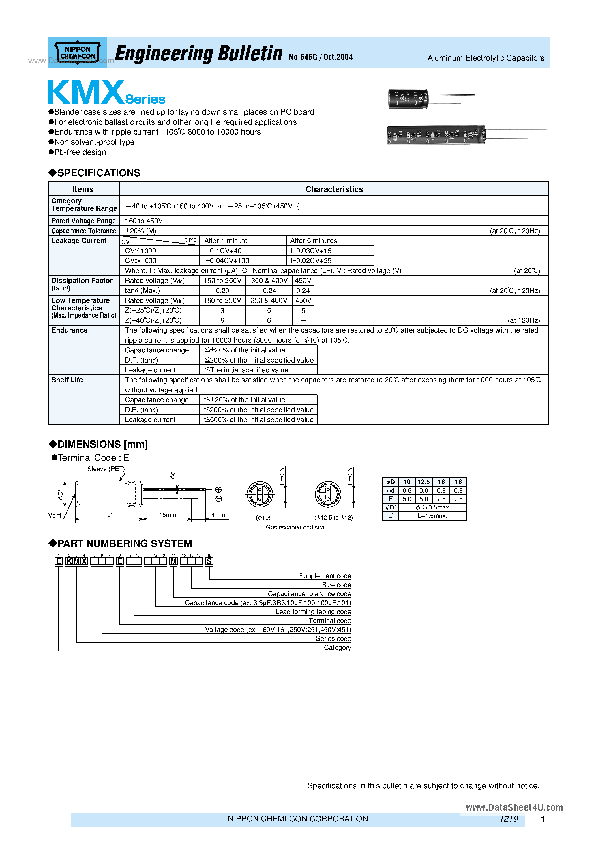 Datasheet EKMX161ExxxxxxxxxS page 1 Datasheet EKMX161ExxxxxxxxxS - Aluminum Electrolytic Capacitors page 1