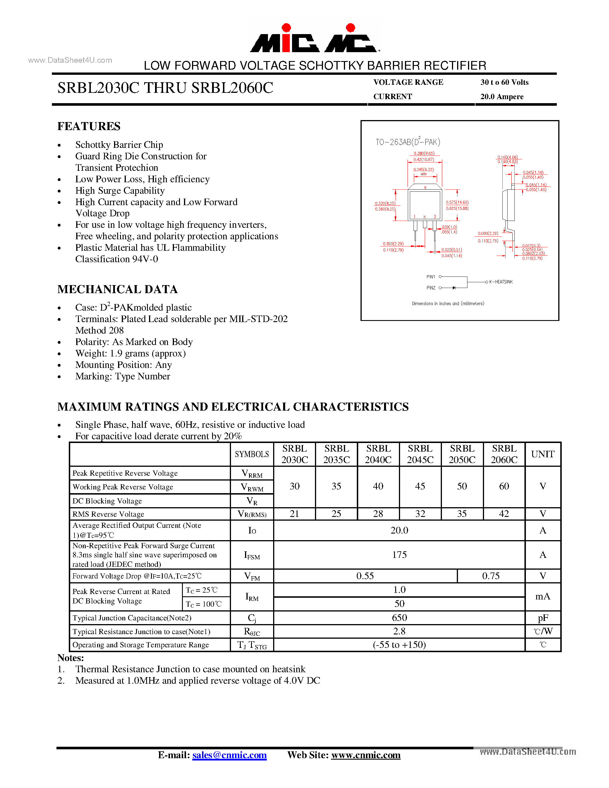 Datasheet SRBL2030C - (SRBL2030C - SRBL2060C) LOW FORWARD VOLTAGE SCHOTTKY BARRIER RECTIFIER page 1