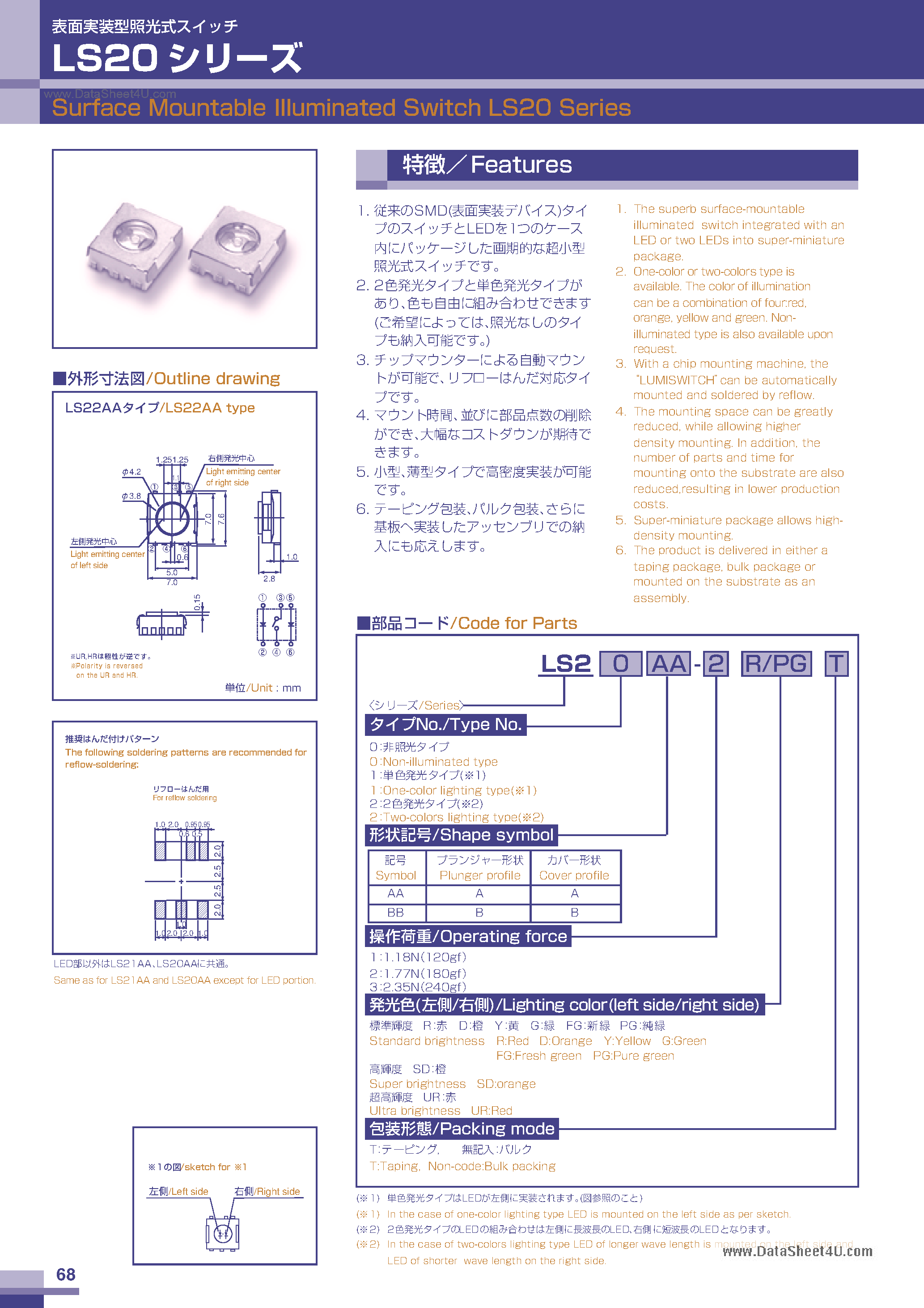 Datasheet LS20 page 1 Datasheet LS20 - Surface Mountable Illuminated Switch page 1