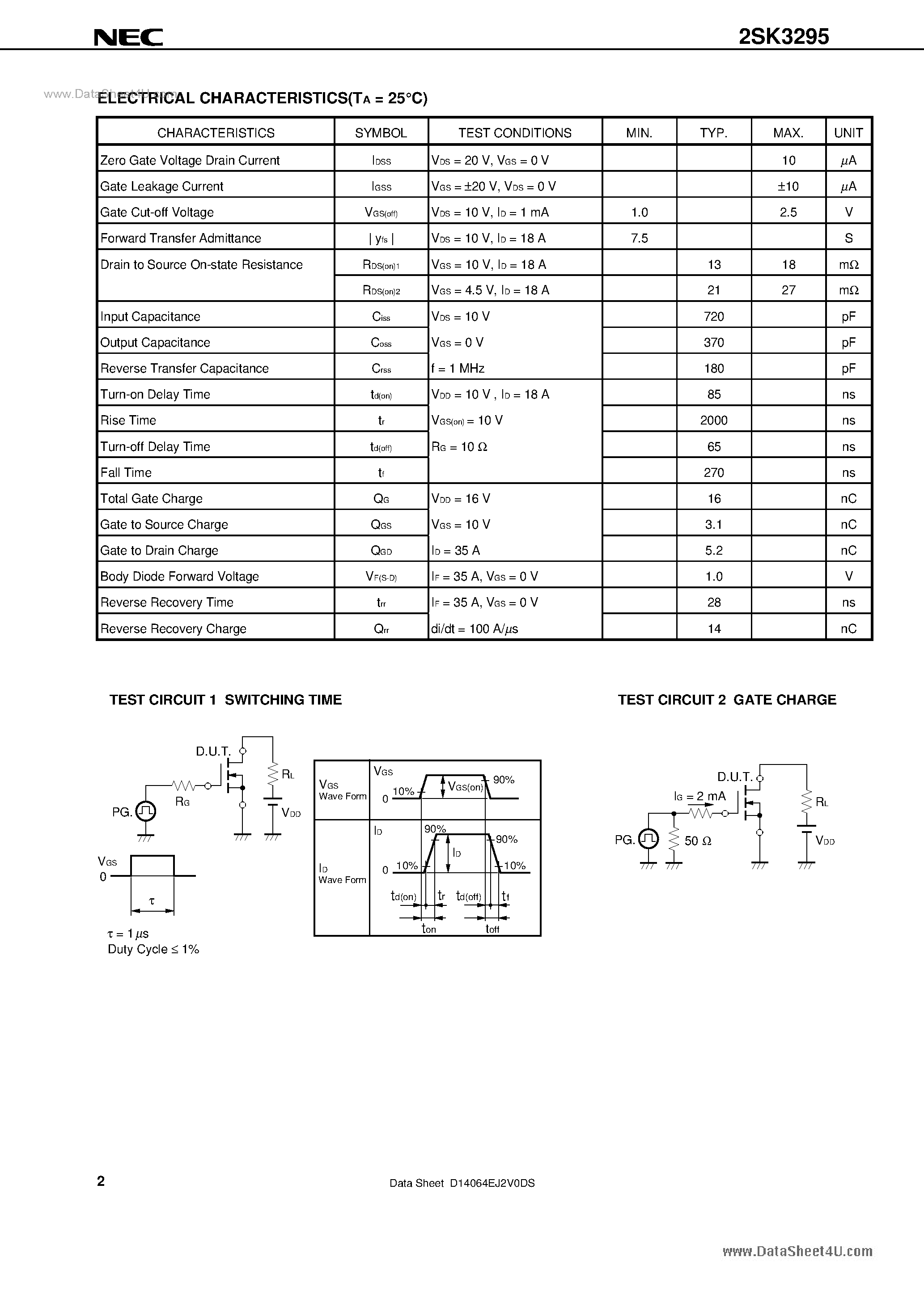 Datasheet 2SK3295 - SWITCHING N-CHANNEL POWER MOSFET INDUSTRIAL USE page 2