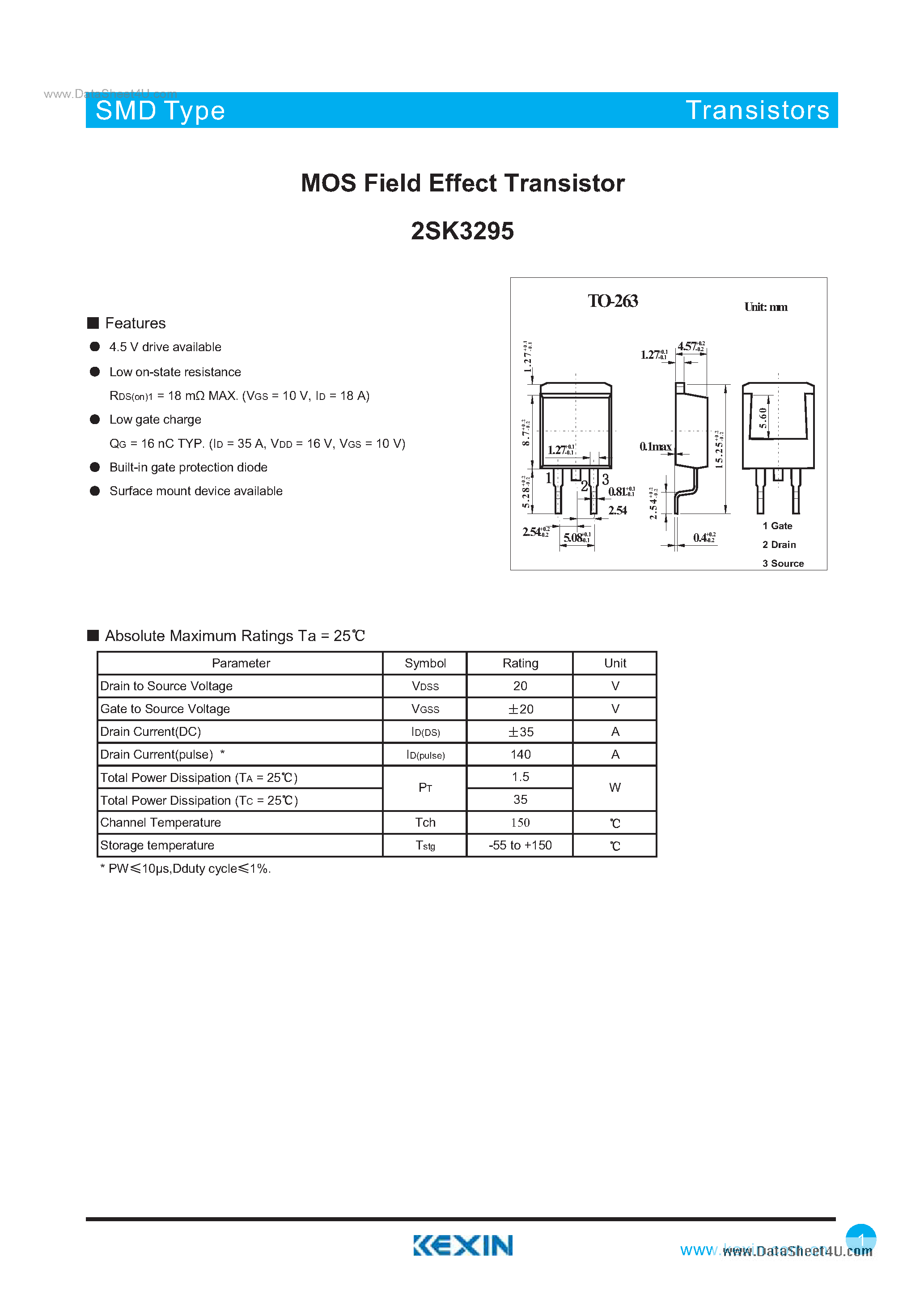 Даташит 2SK3295 - MOS Field Effect Transistor страница 1