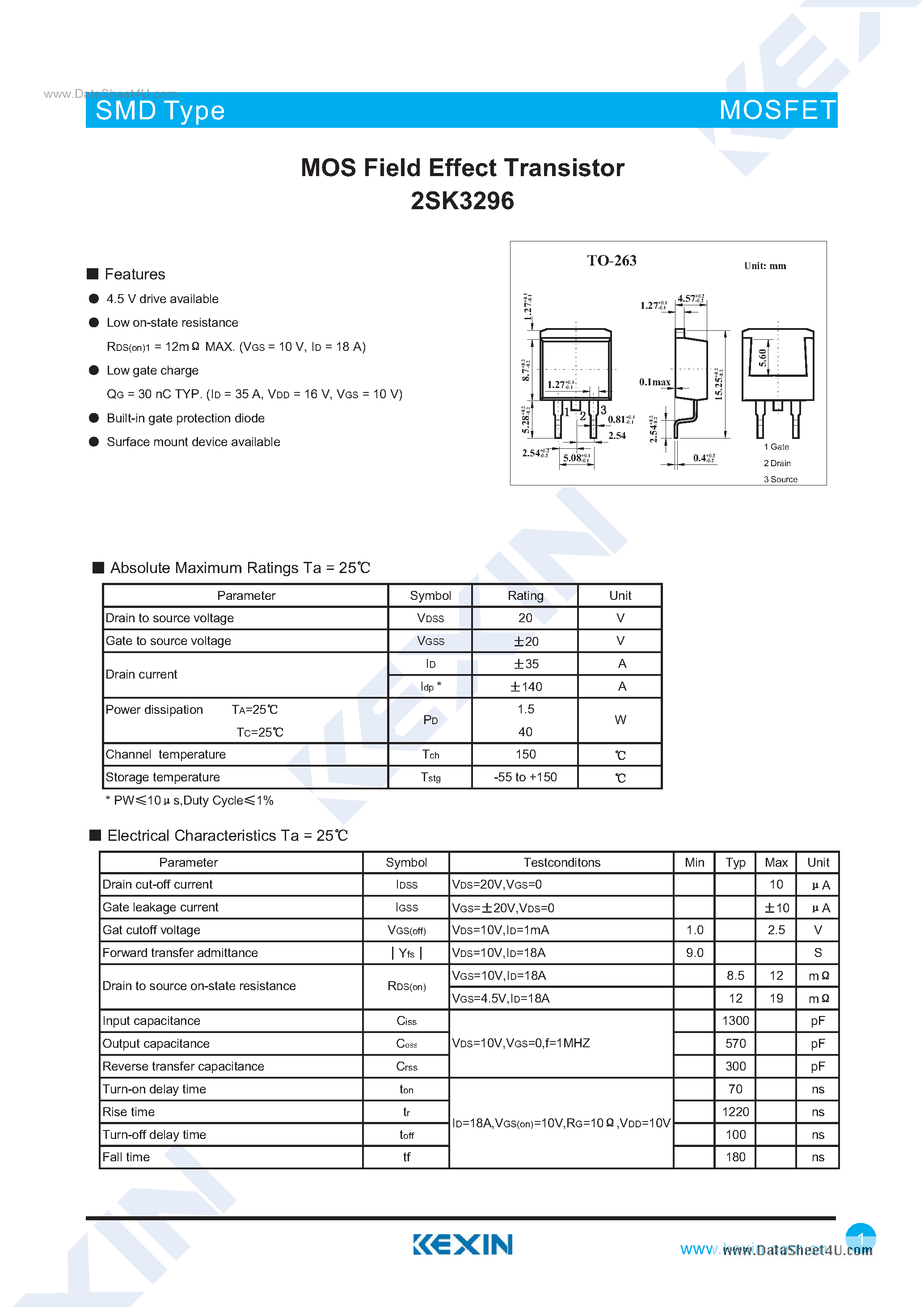 Даташит 2SK3296 - MOS Field Effect Transistor страница 1