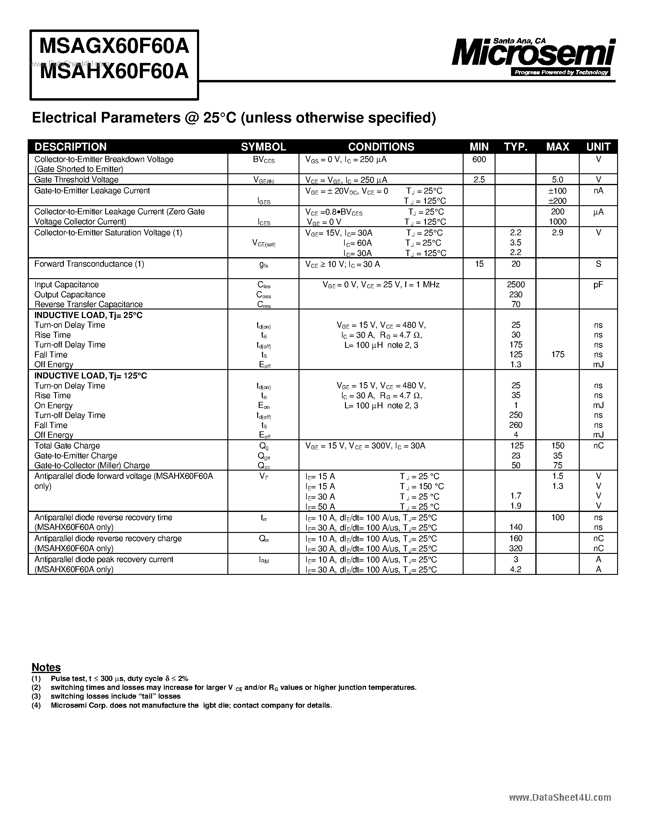 Datasheet MSAGX60F60A - N-CHANNEL INSULATED GATE BIPOLAR TRANSISTOR page 2