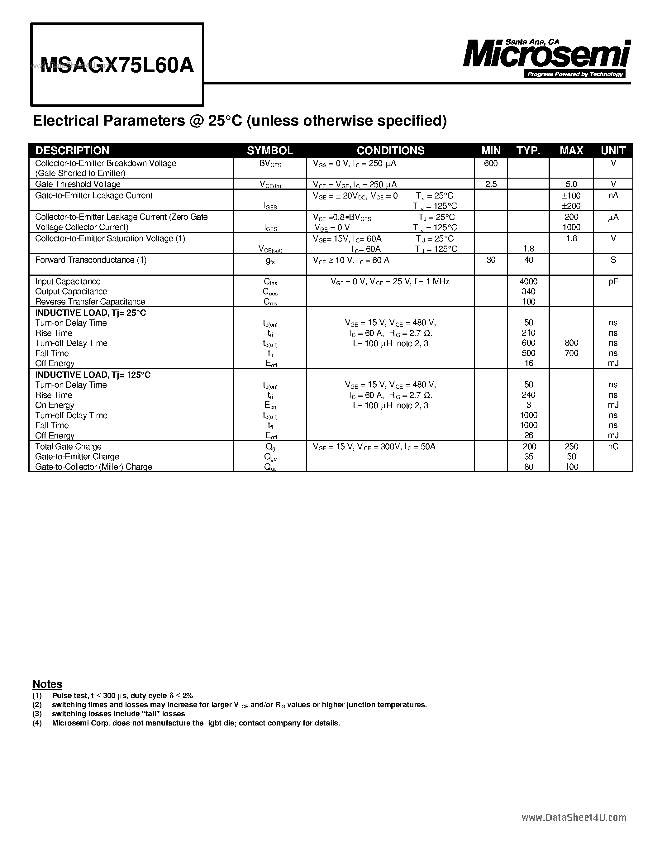 Datasheet MSAGX75L60A - N-CHANNEL INSULATED GATE BIPOLAR TRANSISTOR page 2
