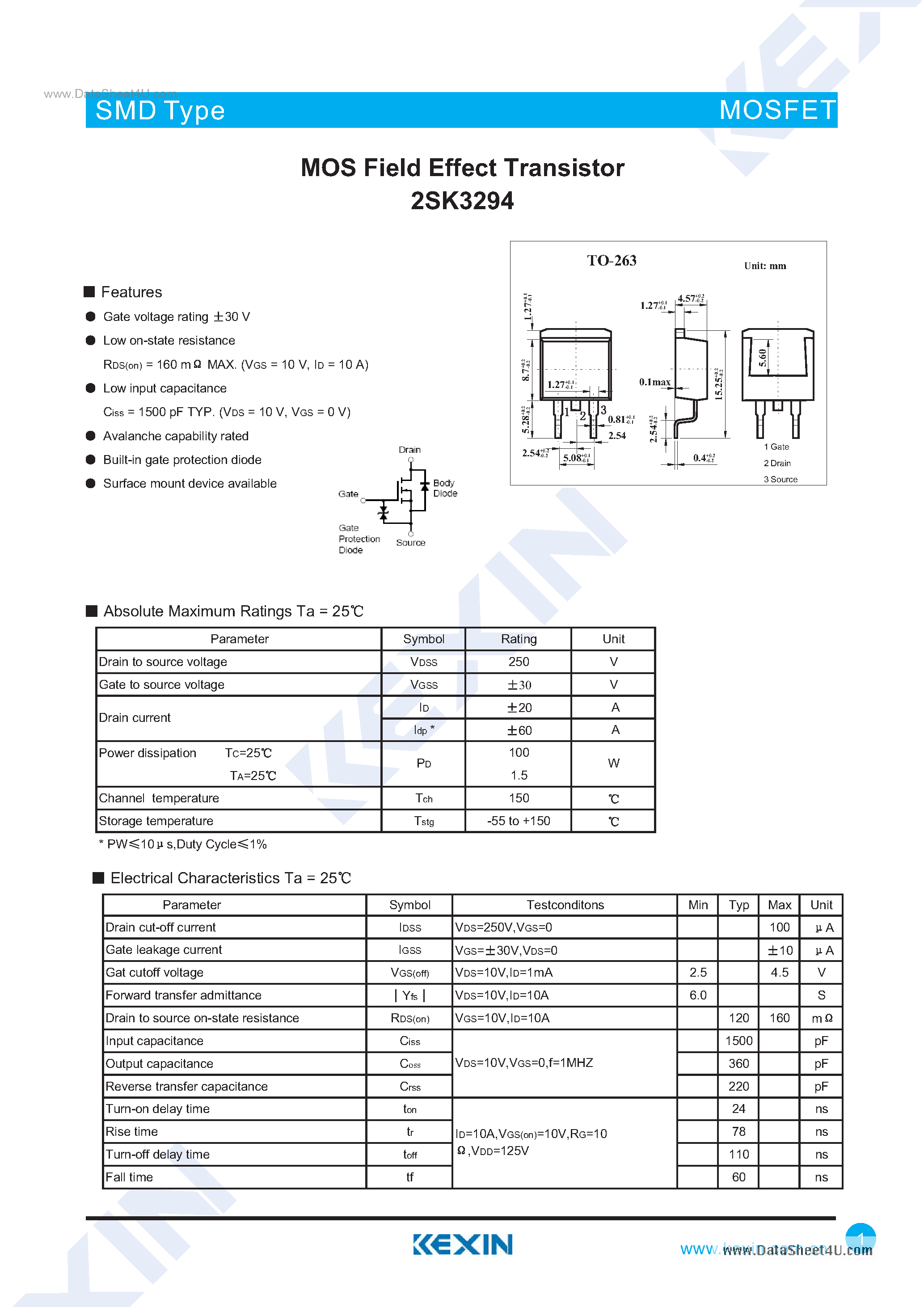 Даташит 2SK3294 - MOS Field Effect Transistor страница 1