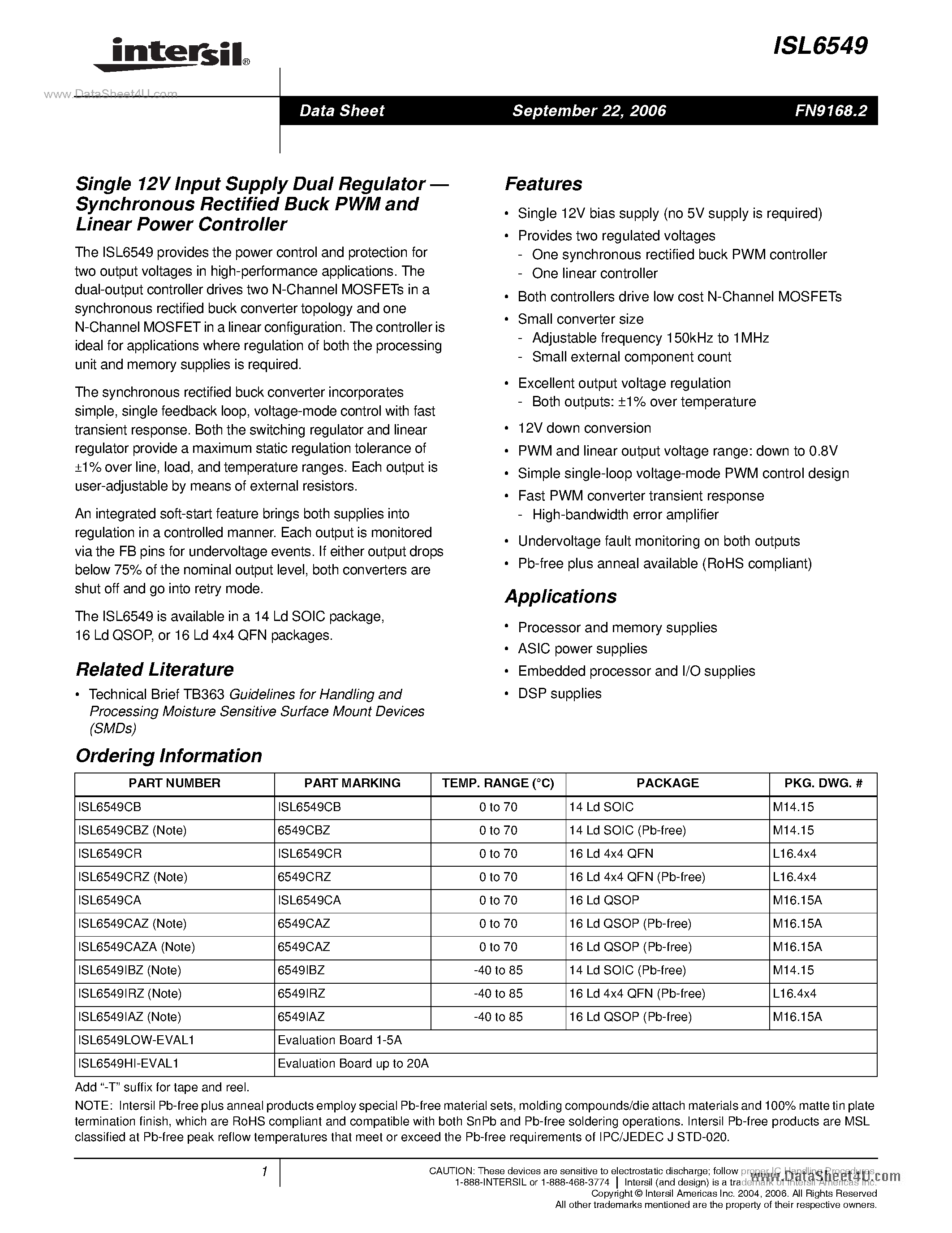 Datasheet 6549CBZ - Search -----> ISL6549CBZ page 1