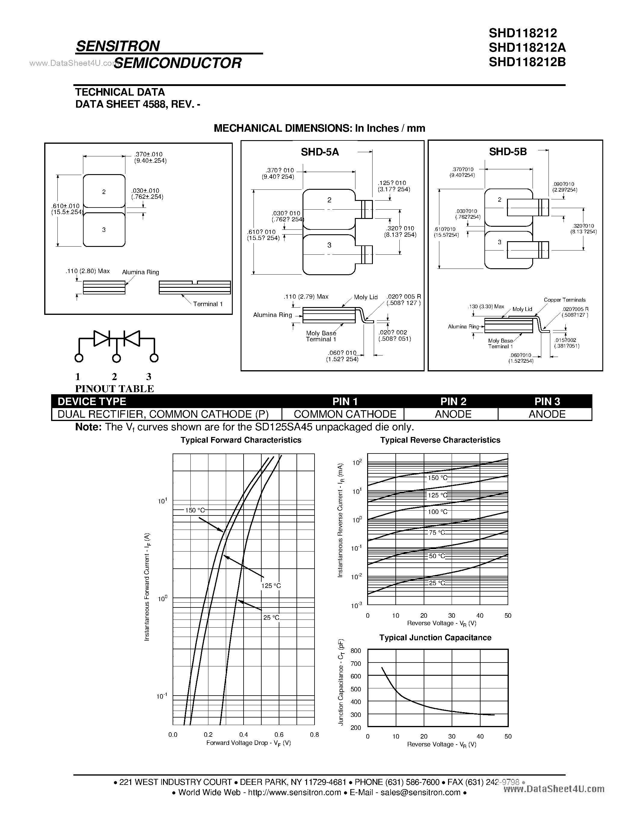Datasheet SHD118212 page 2 Datasheet SHD118212 - HERMETIC SCHOTTKY RECTIFIER page 2