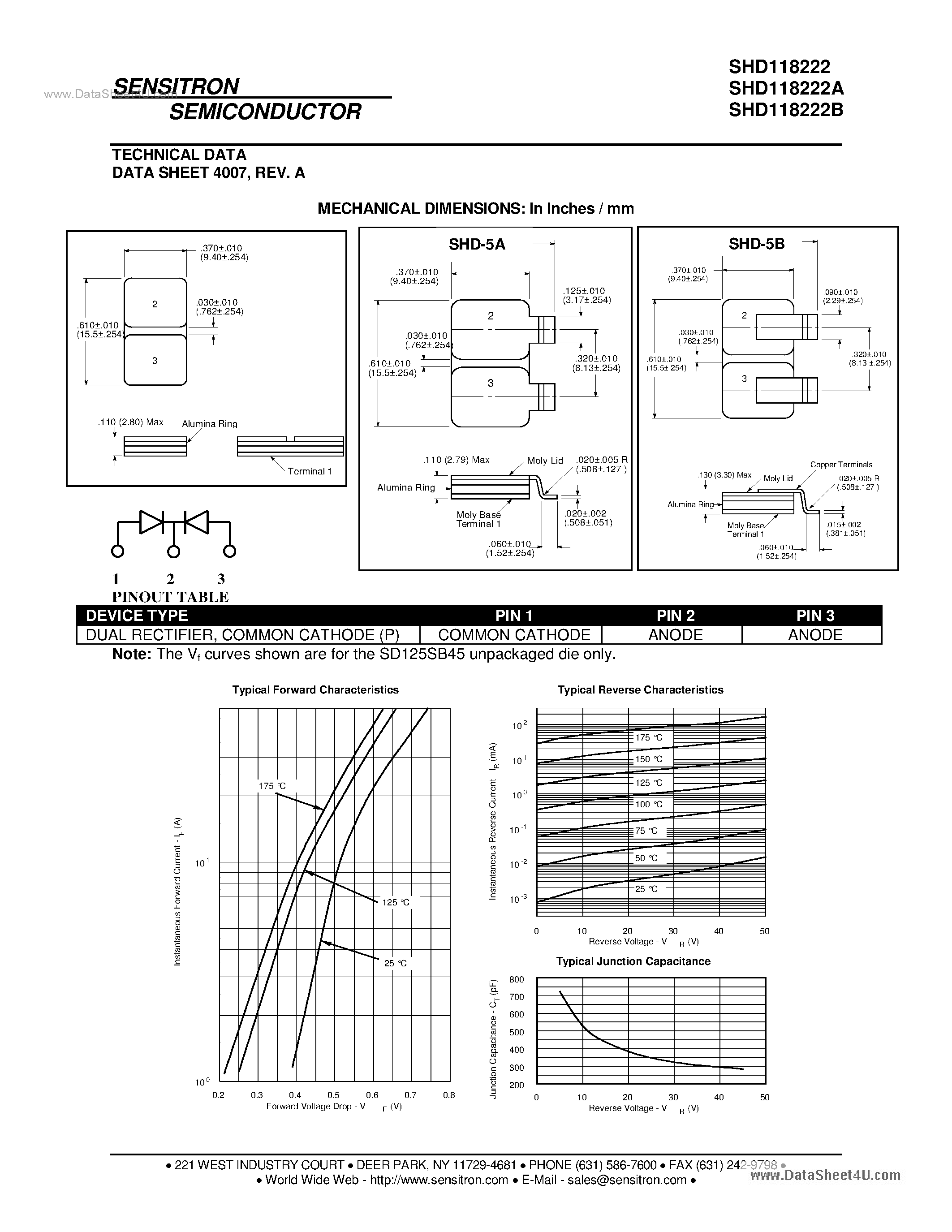 Datasheet SHD118222 page 2 Datasheet SHD118222 - HERMETIC SCHOTTKY RECTIFIER page 2