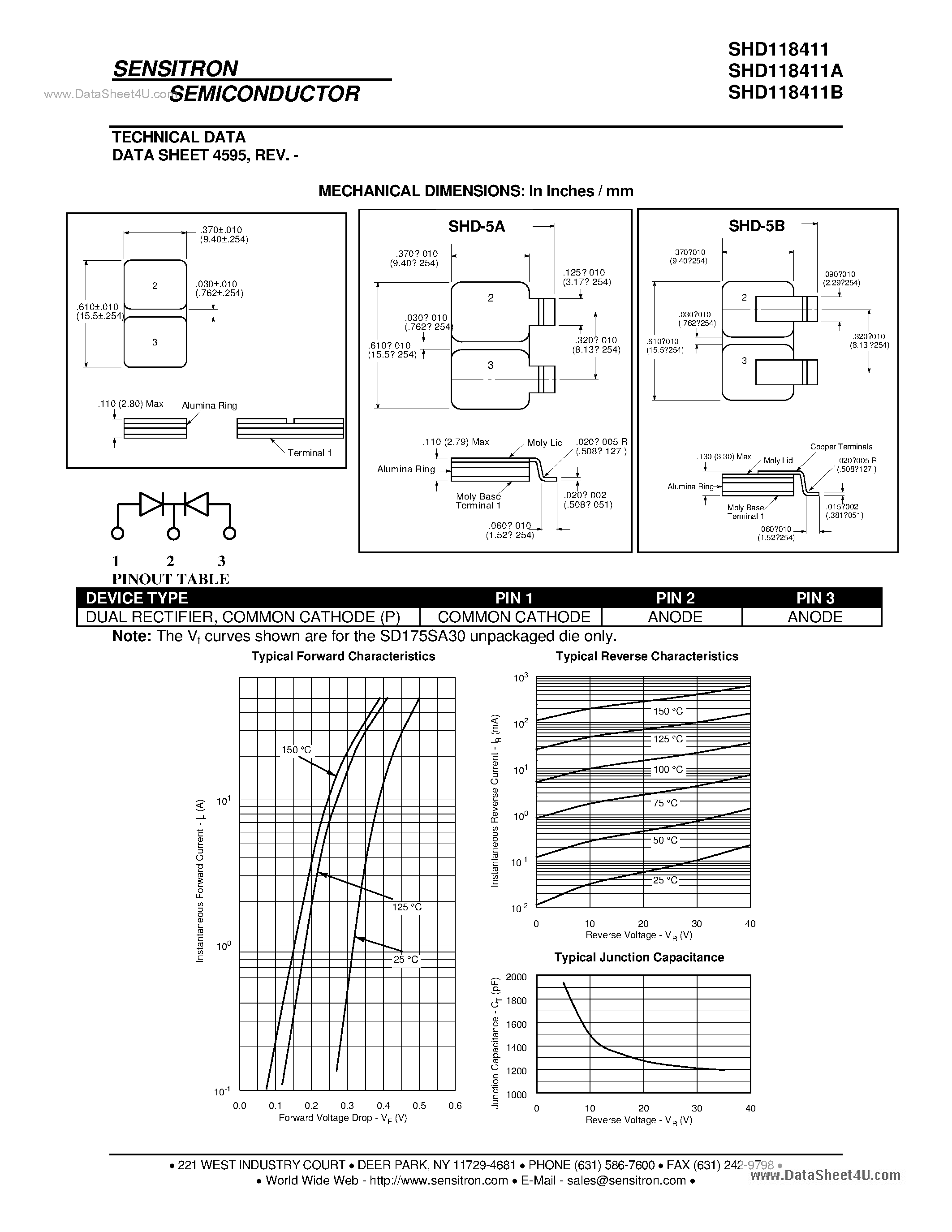 Datasheet SHD118411 page 2 Datasheet SHD118411 - HERMETIC SCHOTTKY RECTIFIER page 2
