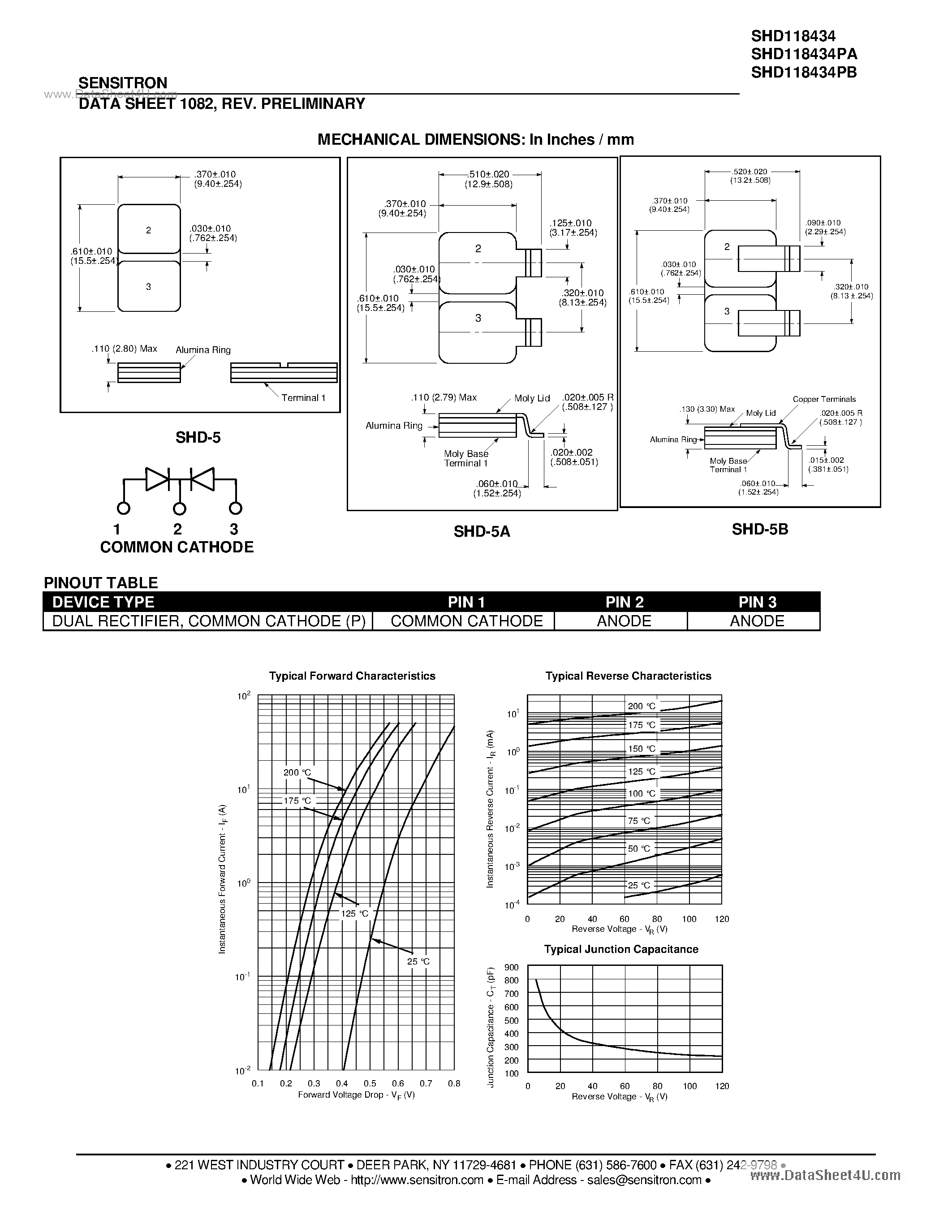Datasheet SHD118434 page 2 Datasheet SHD118434 - HERMETIC SCHOTTKY RECTIFIER page 2