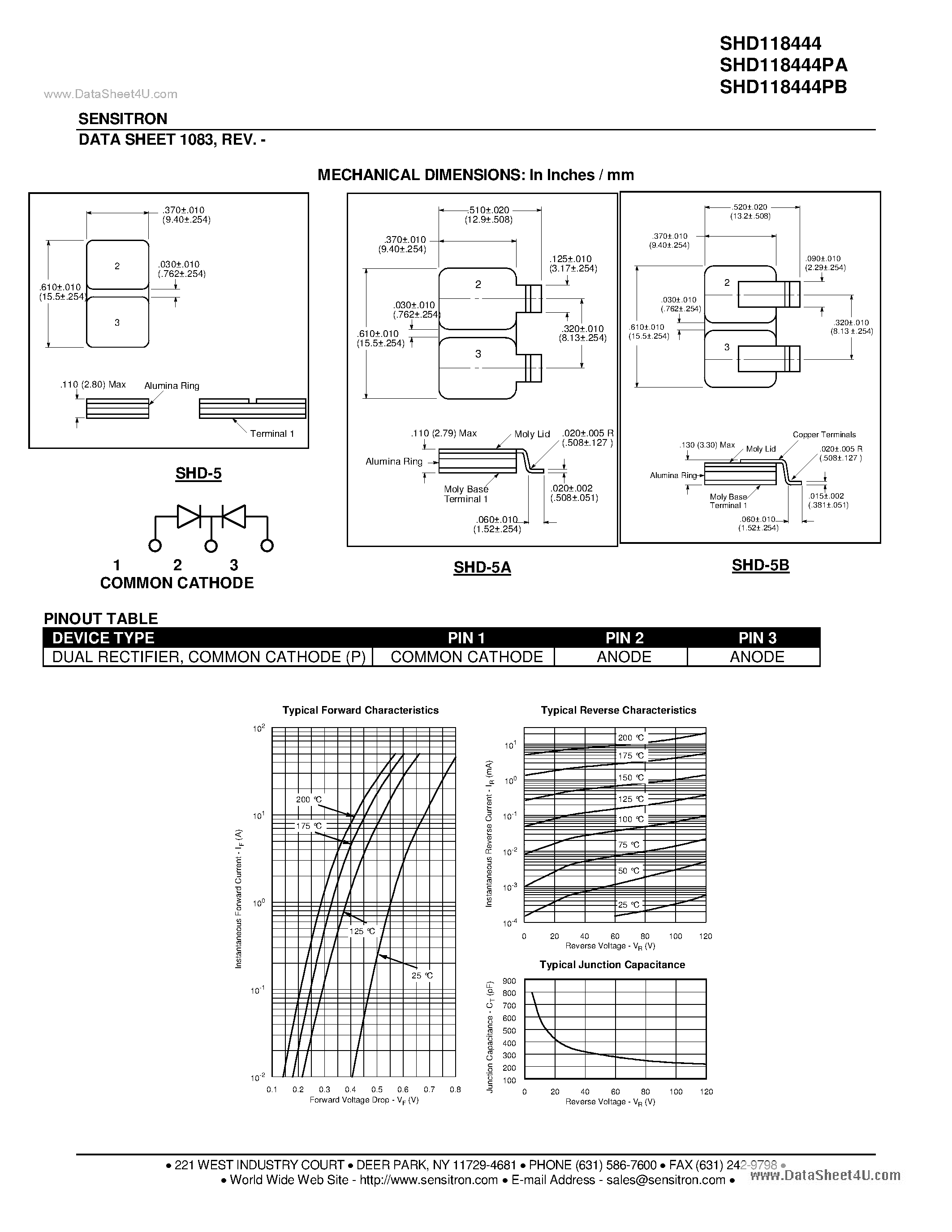 Datasheet SHD118444 page 2 Datasheet SHD118444 - HERMETIC SCHOTTKY RECTIFIER page 2