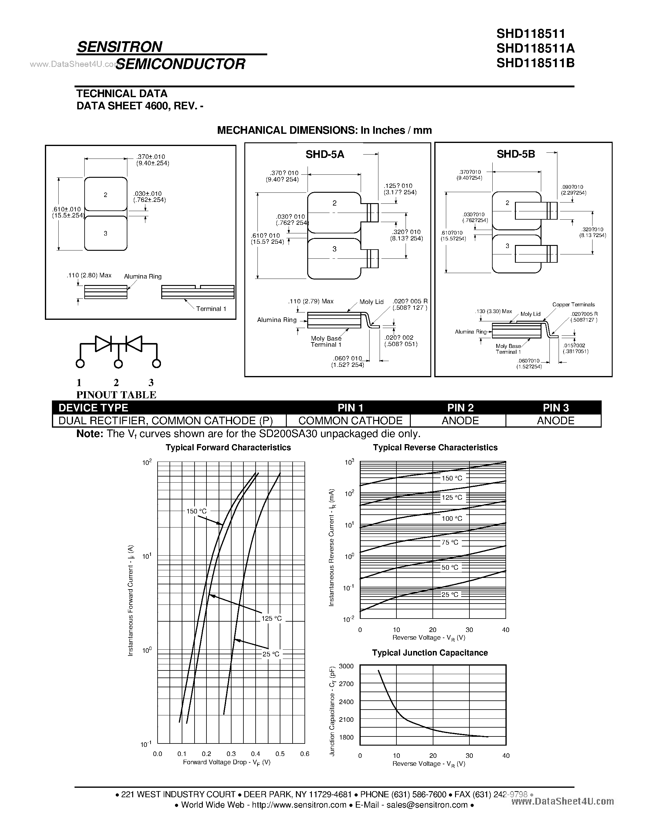 Datasheet SHD118511 page 2 Datasheet SHD118511 - HERMETIC SCHOTTKY RECTIFIER page 2