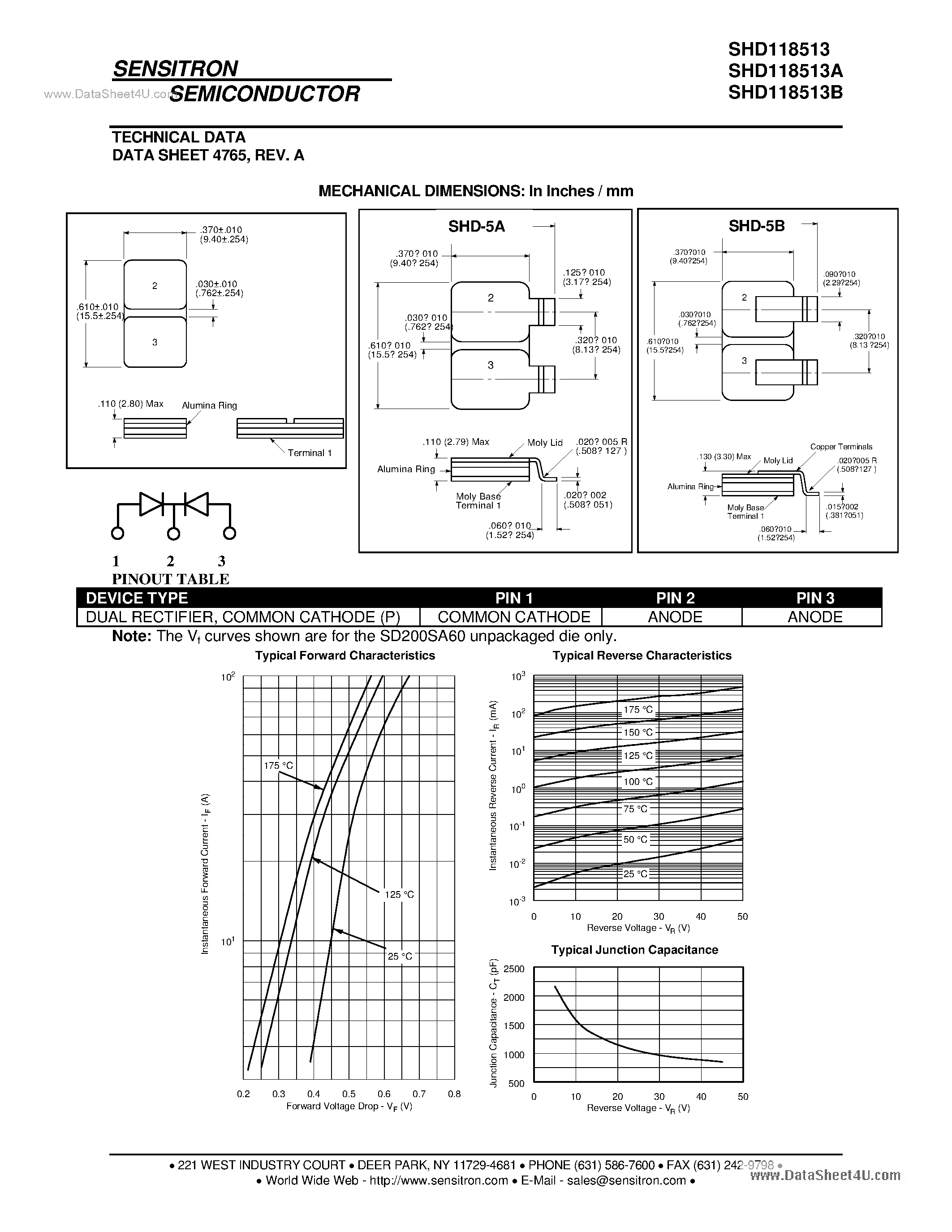Datasheet SHD118513 page 2 Datasheet SHD118513 - HERMETIC SCHOTTKY RECTIFIER page 2
