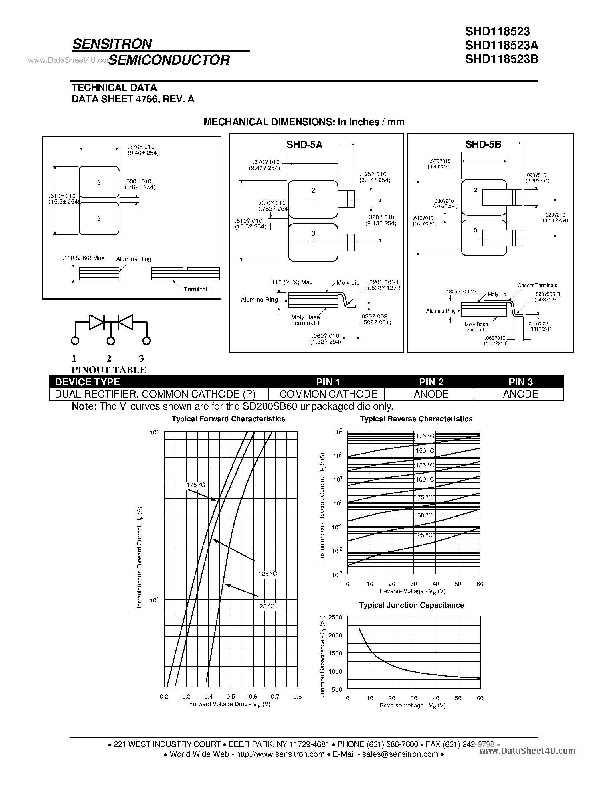 Datasheet SHD118523 page 2 Datasheet SHD118523 - HERMETIC SCHOTTKY RECTIFIER page 2