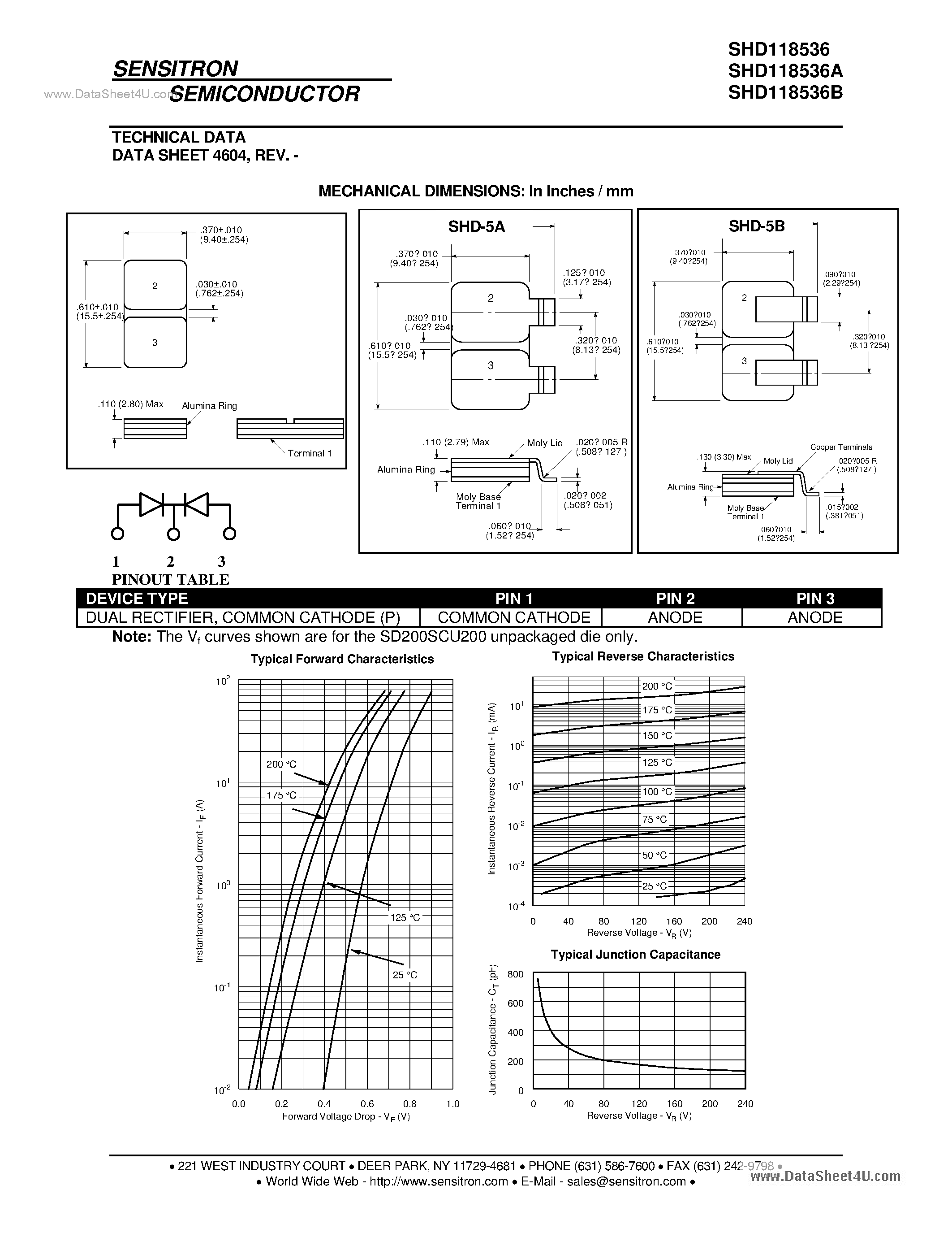 Datasheet SHD118536 page 2 Datasheet SHD118536 - HERMETIC SCHOTTKY RECTIFIER page 2