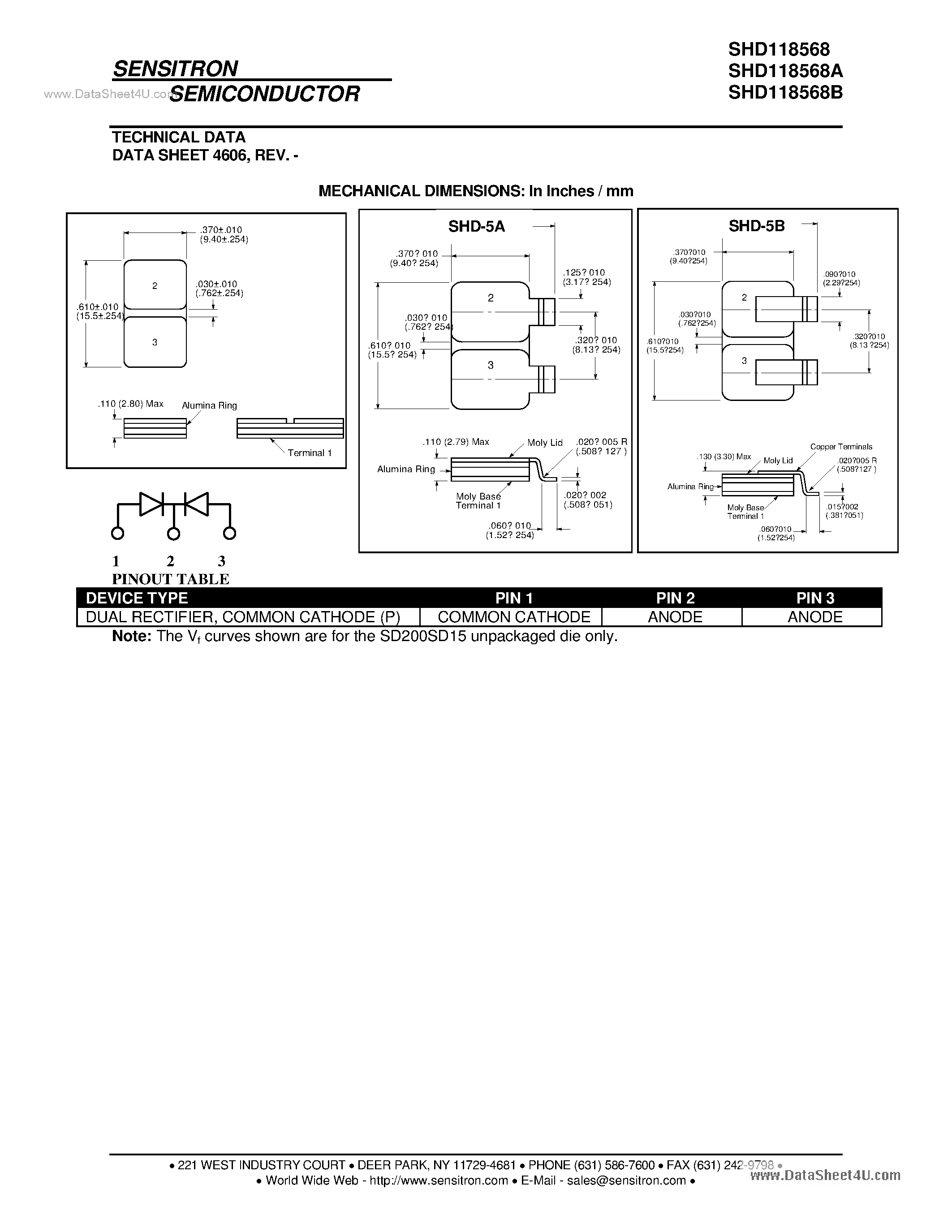 Datasheet SHD118568 page 2 Datasheet SHD118568 - HERMETIC SCHOTTKY RECTIFIER page 2