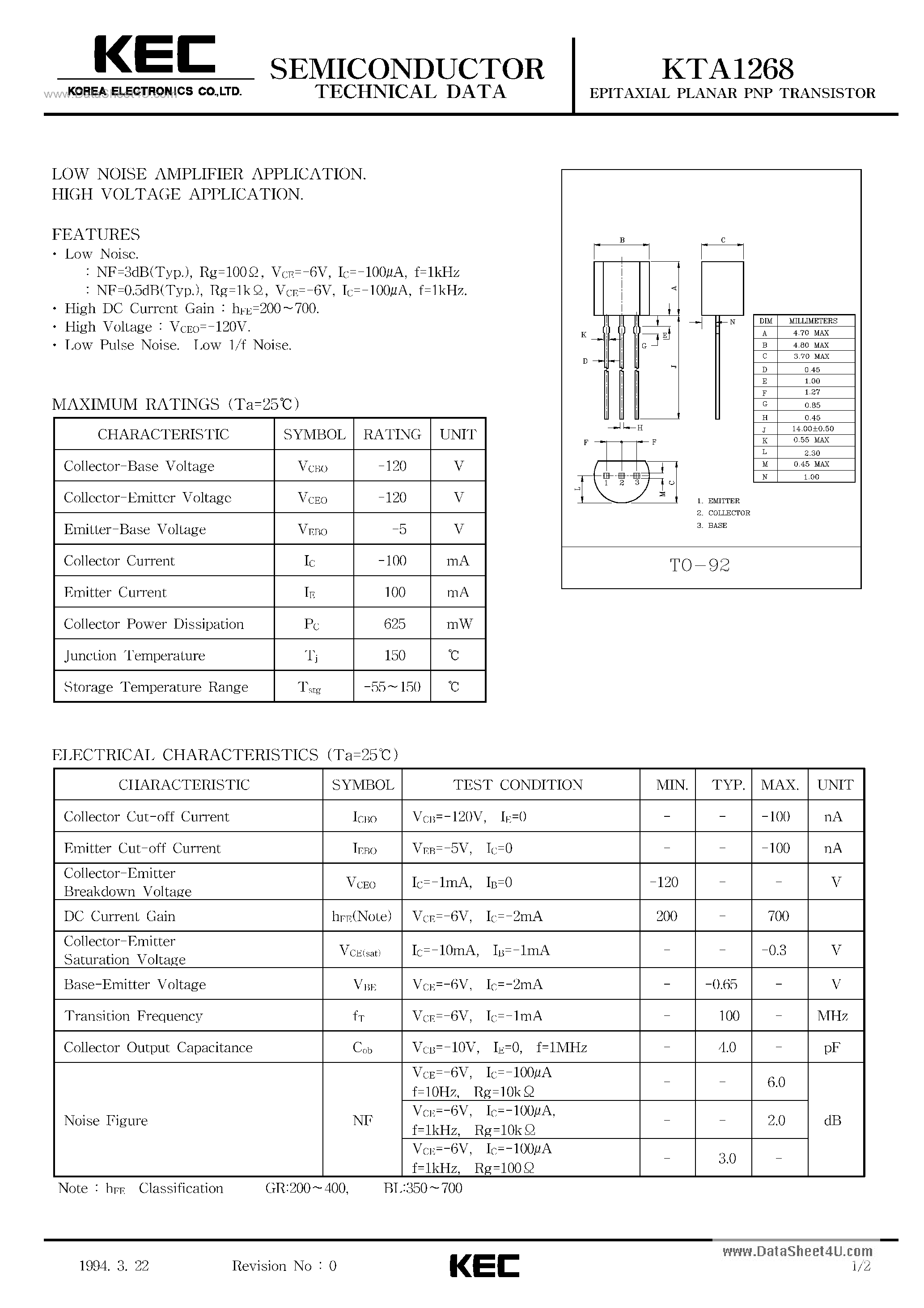 Datasheet A1268 - Search -----> KTA1268 page 1