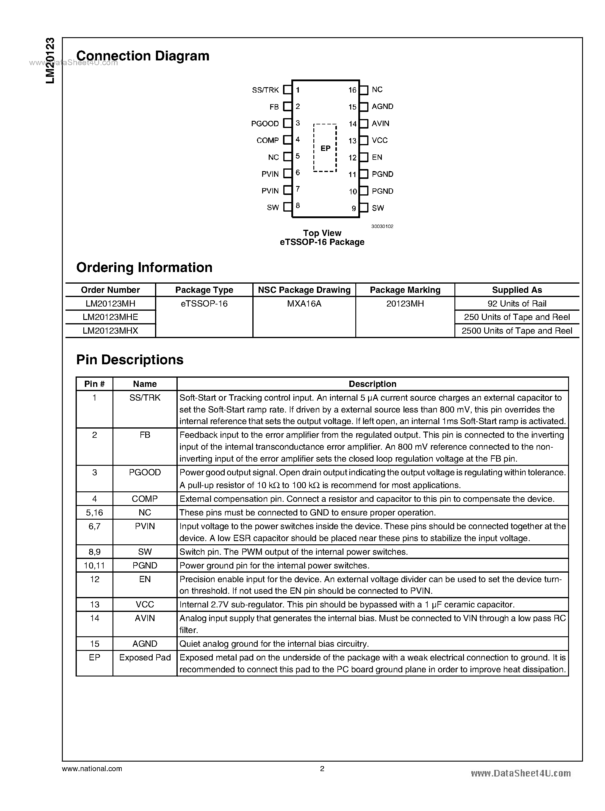 Даташит LM20123 - Synchronous Buck Regulator страница 2
