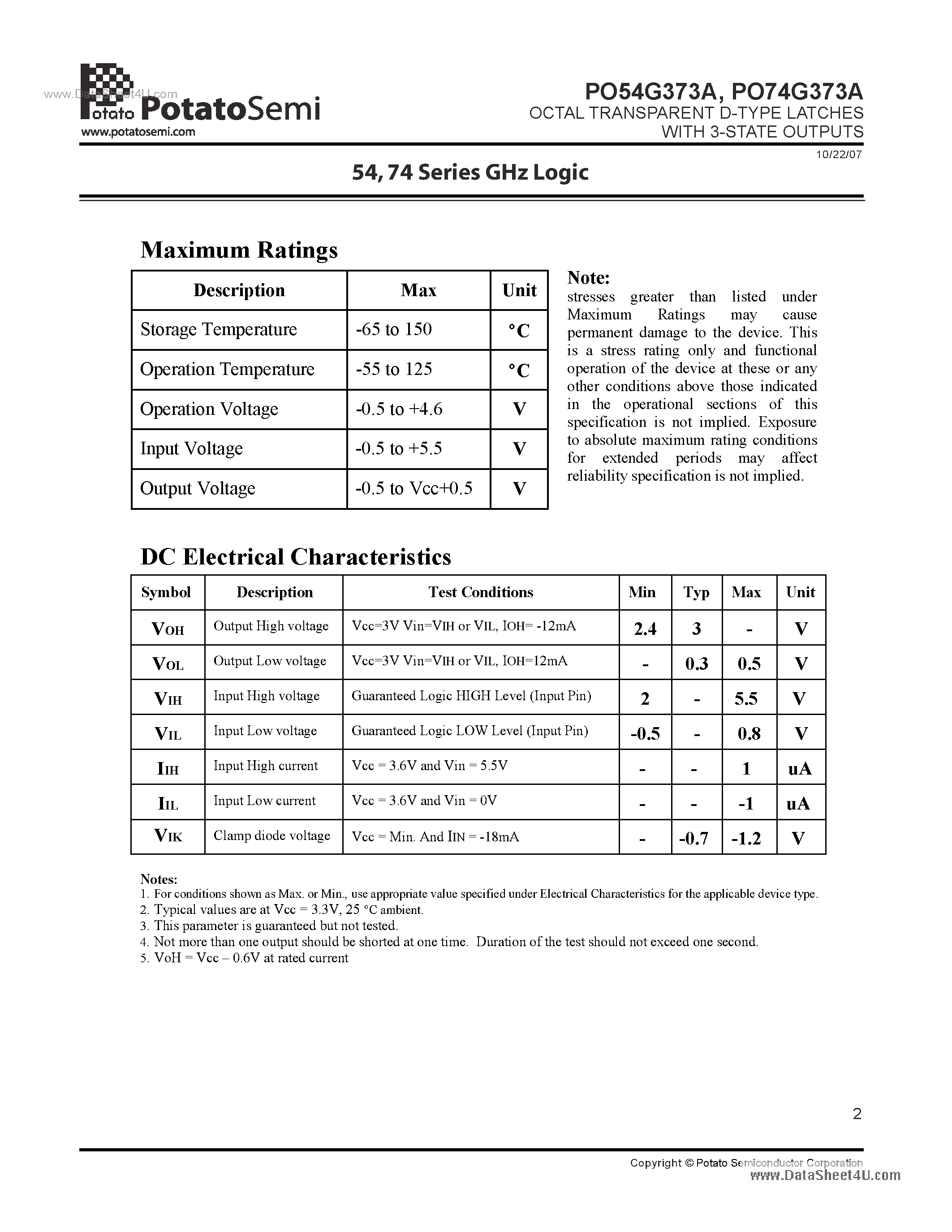 Даташит PO54G373A - OCTAL TRANSPARENT D-TYPE LATCHES страница 2