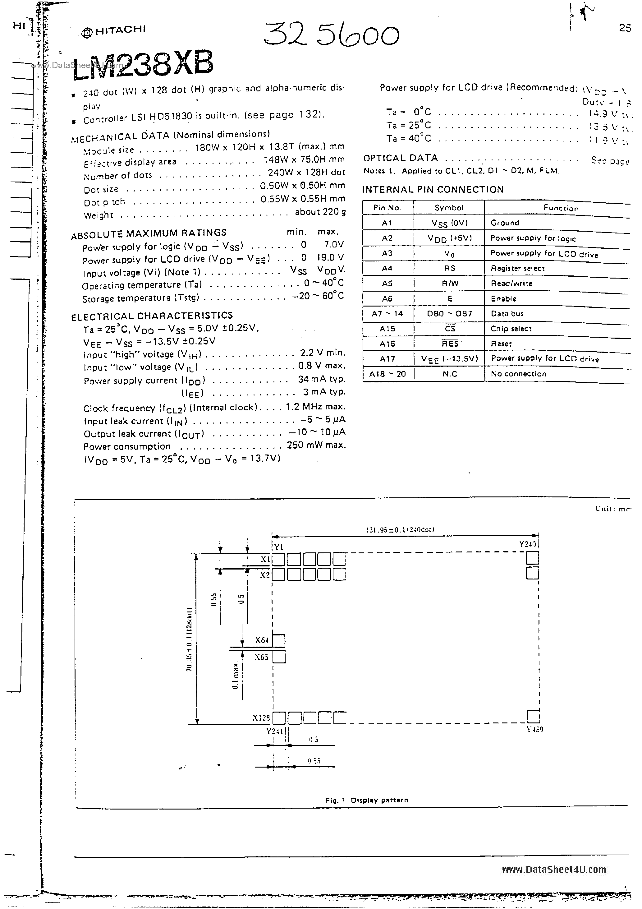 Даташит LM238XB - LCD Graphic Module 240x128 страница 1