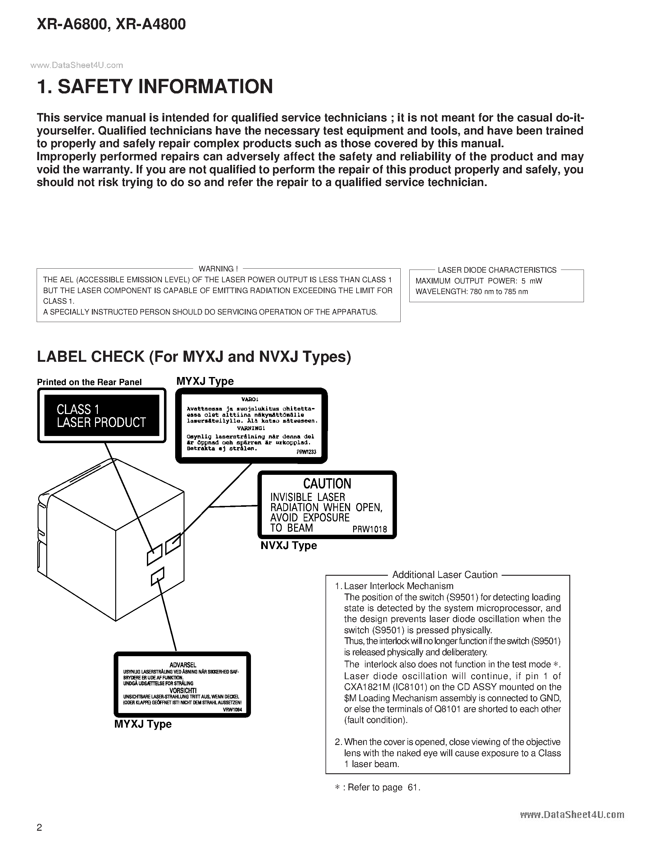 Datasheet XR-A4800 page 2 Datasheet XR-A4800 - (XR-A4800 / XR-A6800) STEREO CD CASSETTE DECK RECEIVER PIONEER page 2