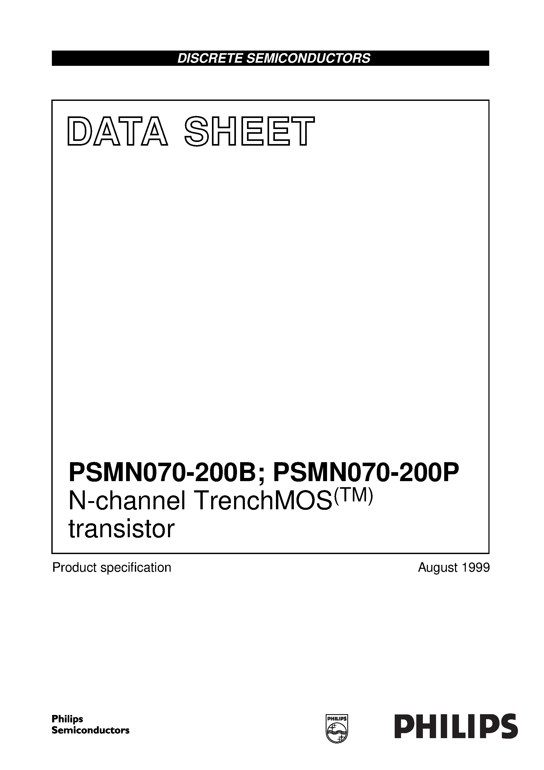 Datasheet PSMN070-200B - N-channel TrenchMOS transistor page 1