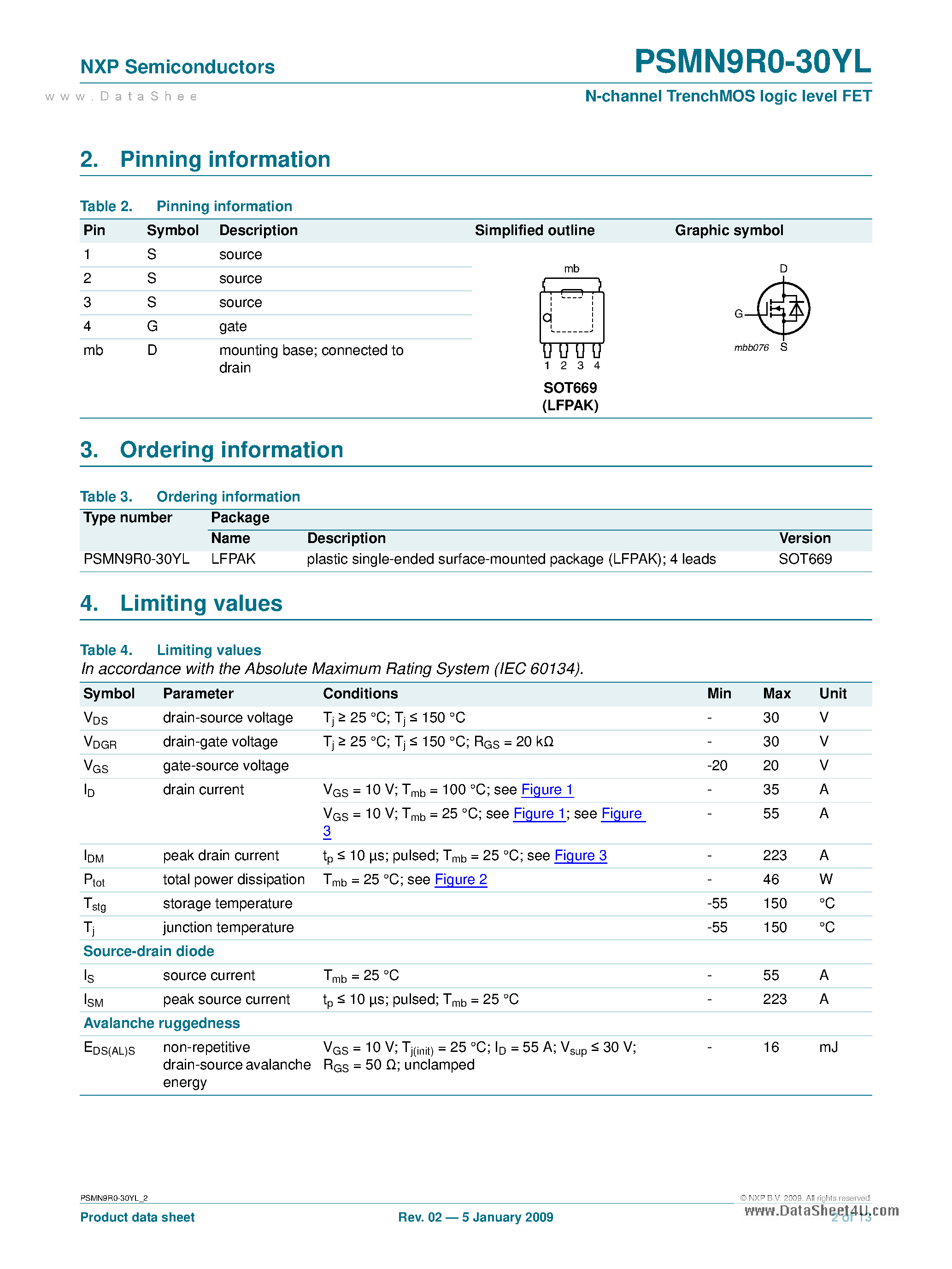 Datasheet PSMN9R0-30YL - N-channel TrenchMOS logic level FET page 2