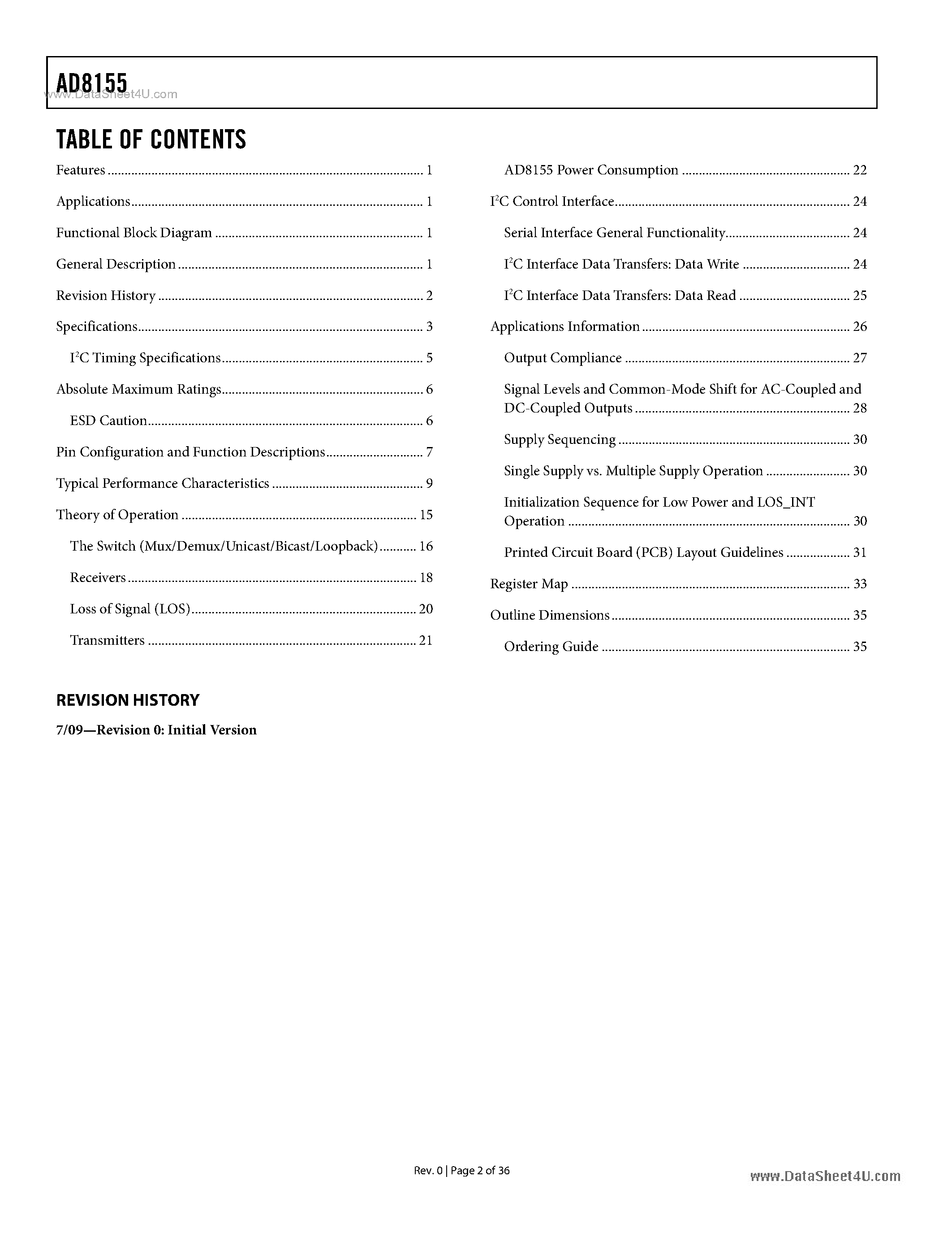 Datasheet AD8155 - 6.5 Gbps Dual Buffer Mux/Demux page 2