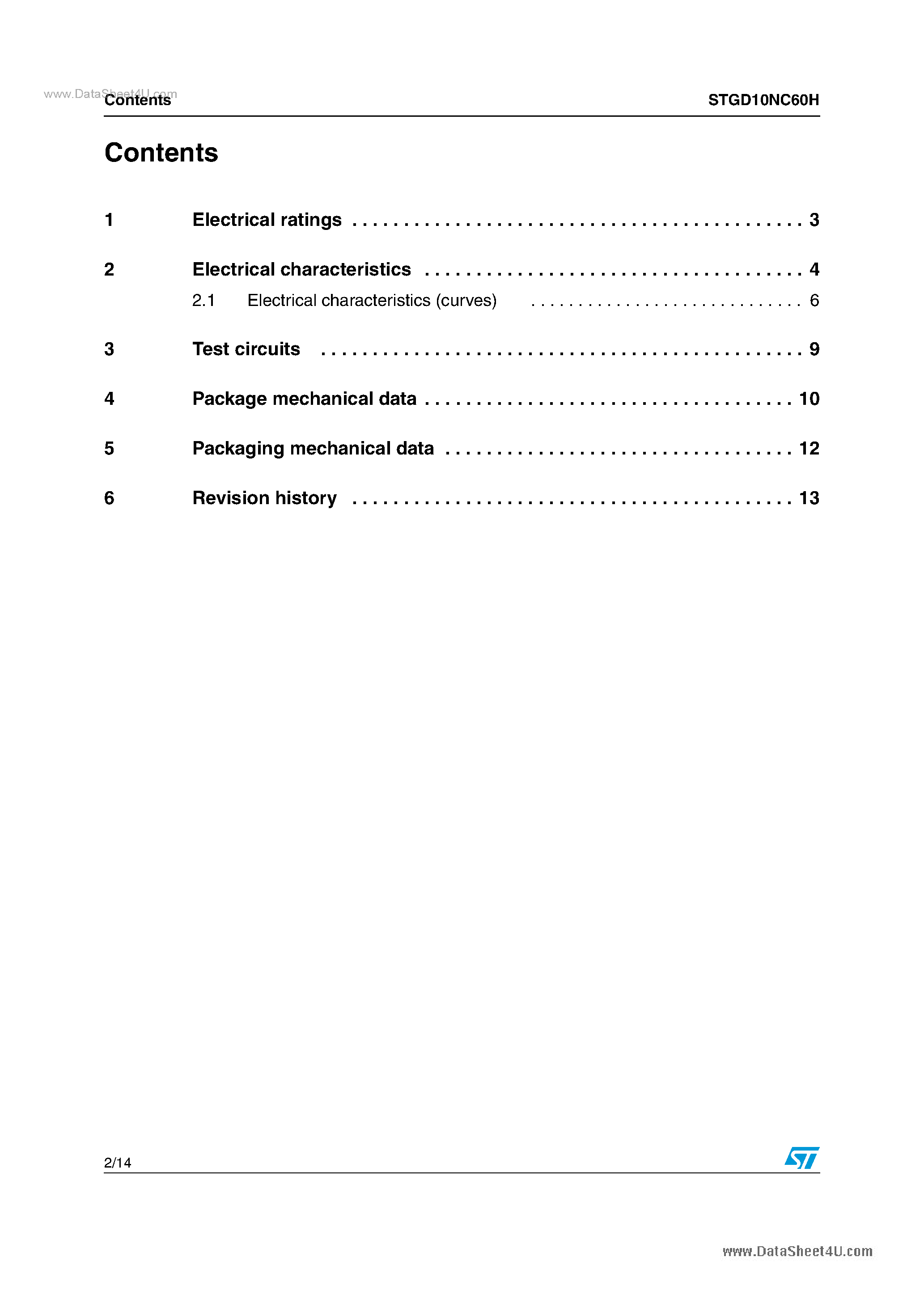 Datasheet STGD10NC60H - N-channel IGBT page 2