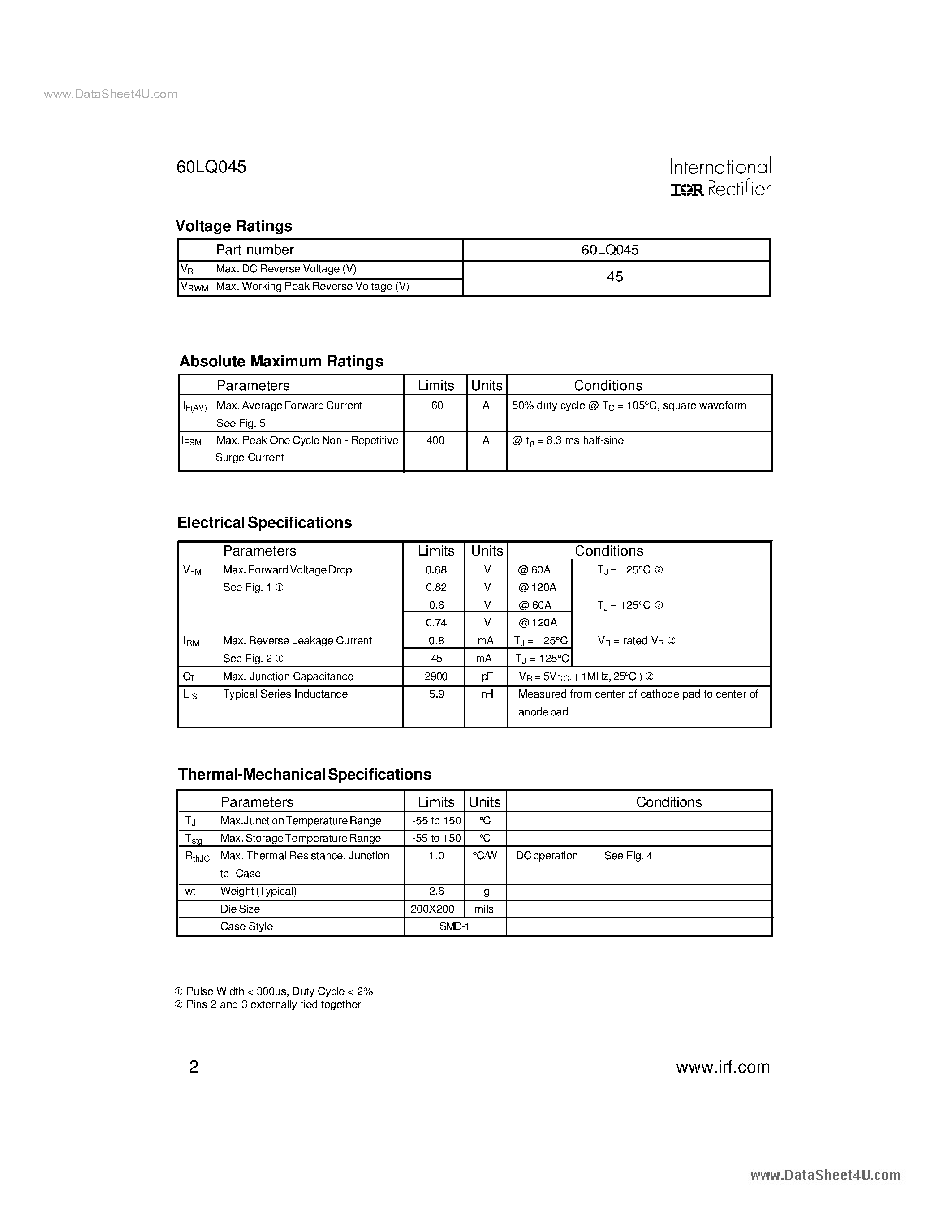 Datasheet 60LQ045 - SCHOTTKY RECTIFIER page 2