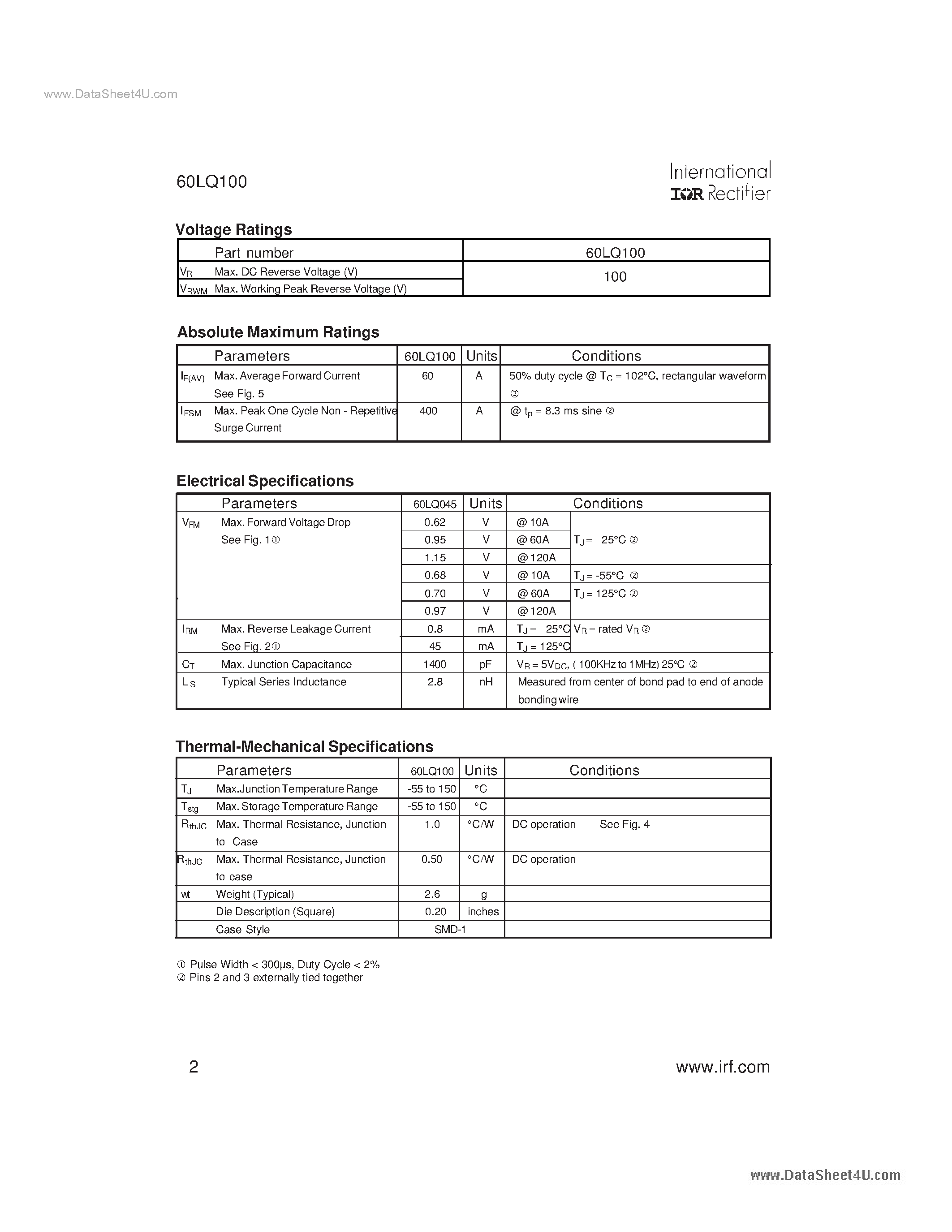 Datasheet 60LQ100 - SCHOTTKY RECTIFIER page 2