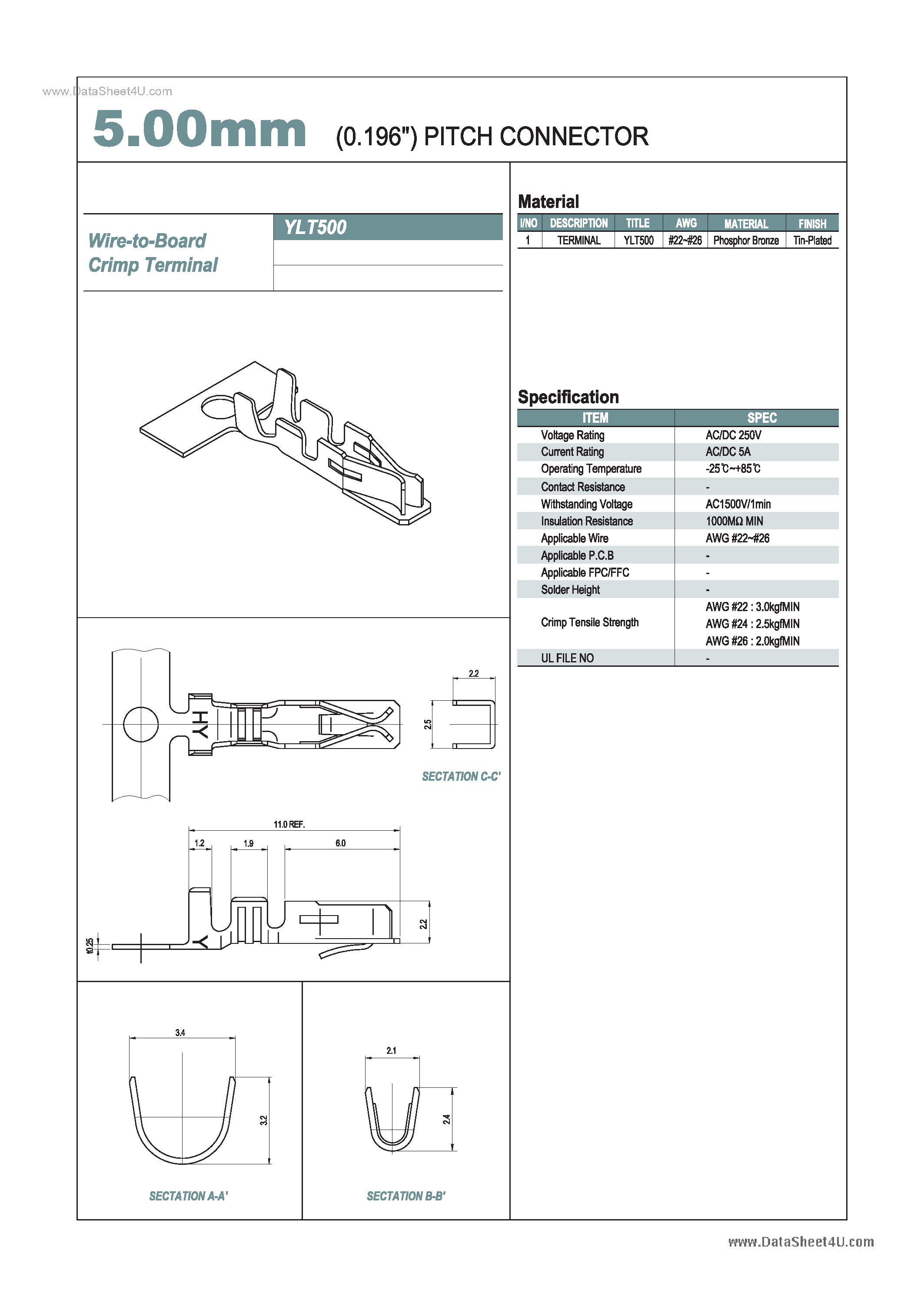Datasheet YLT500 - 5.00mm PITCH CONNECTOR page 1