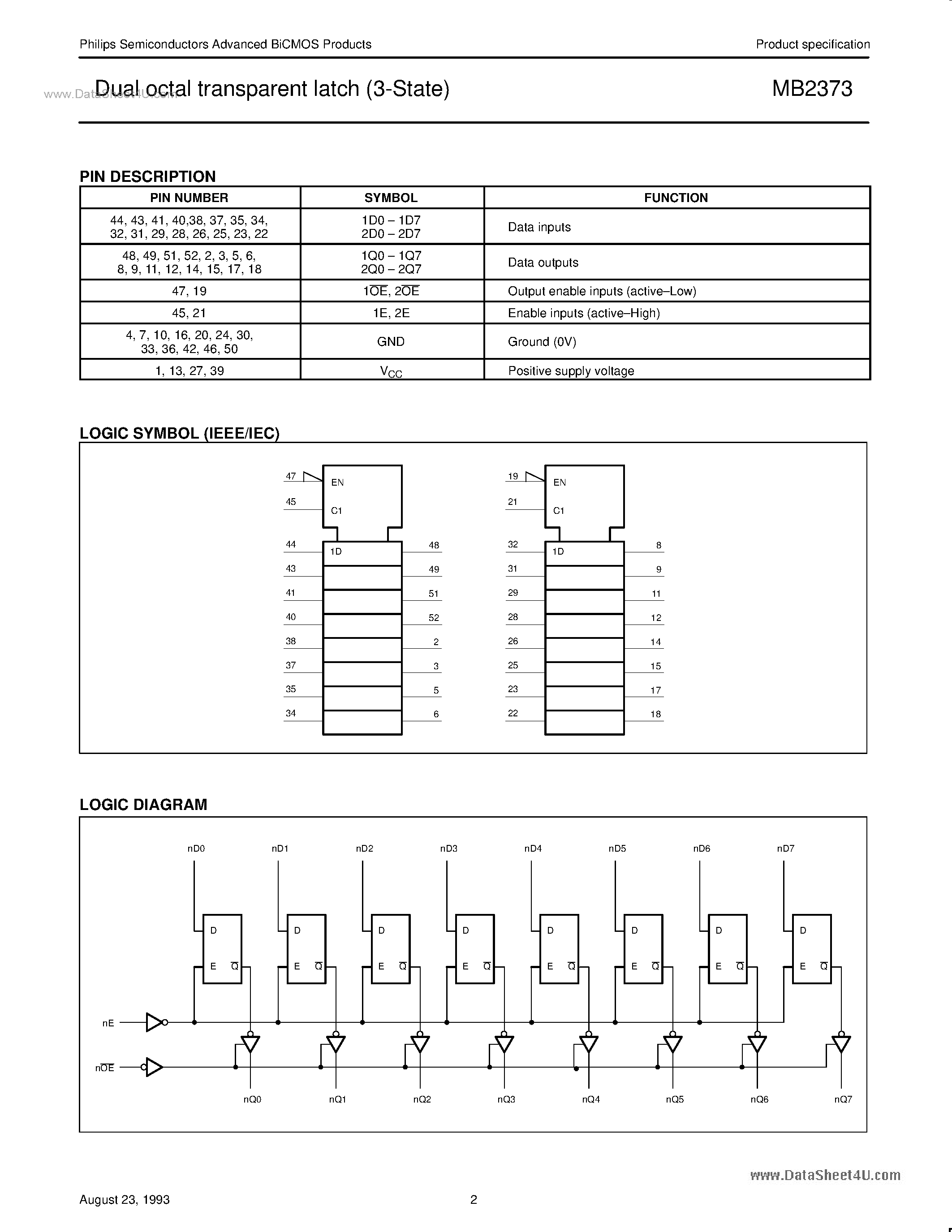 Datasheet MB2373 - Dual octal transparent latch 3-State page 2