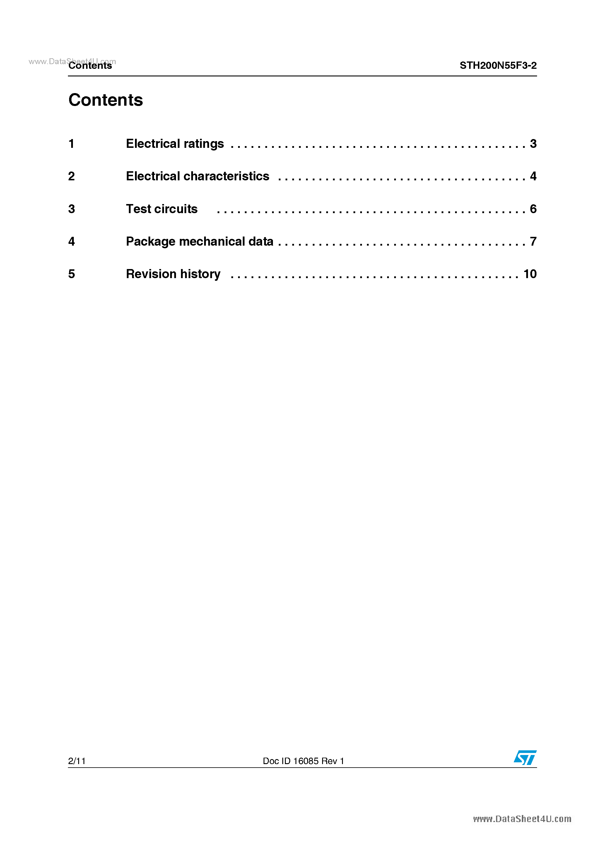 Datasheet STH200N55F3-2 page 2 Datasheet STH200N55F3-2 - Power MOSFETs page 2